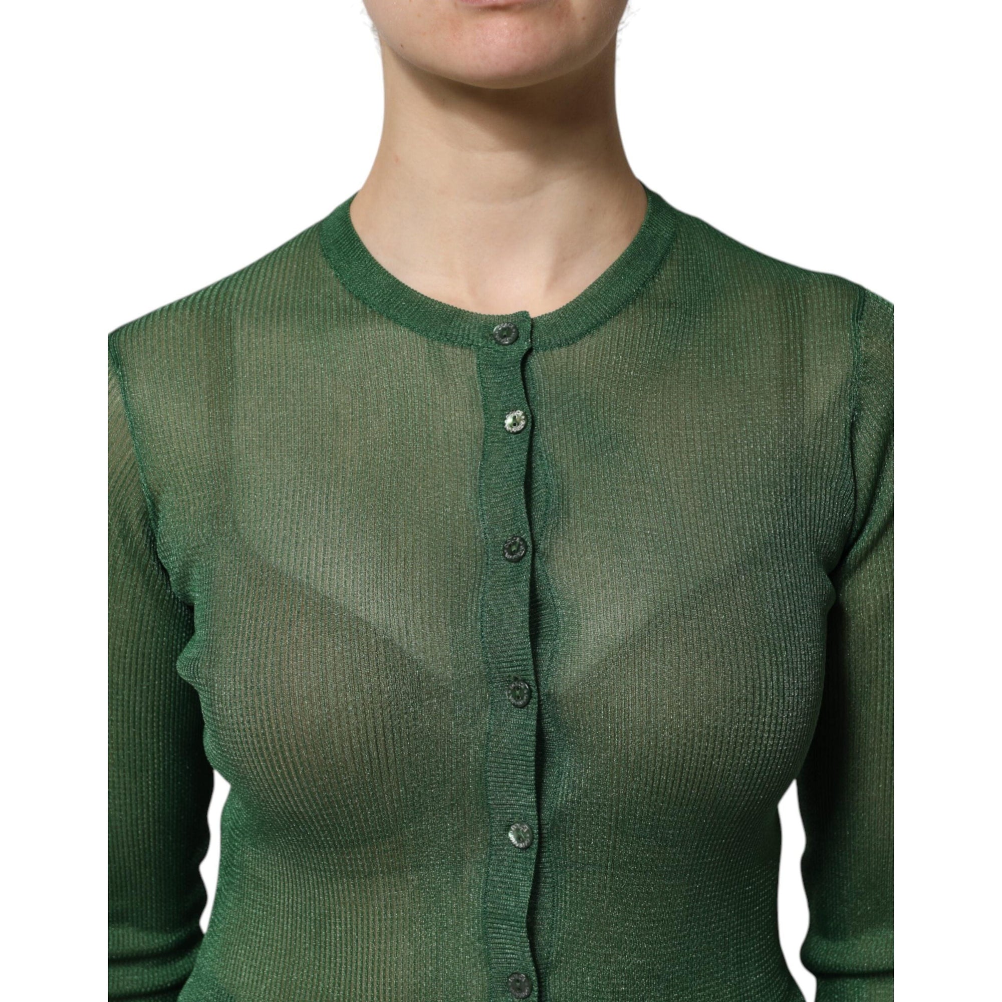 Dolce &amp; Gabbana Green Polyester Long Sleeves Cardigan Sweater