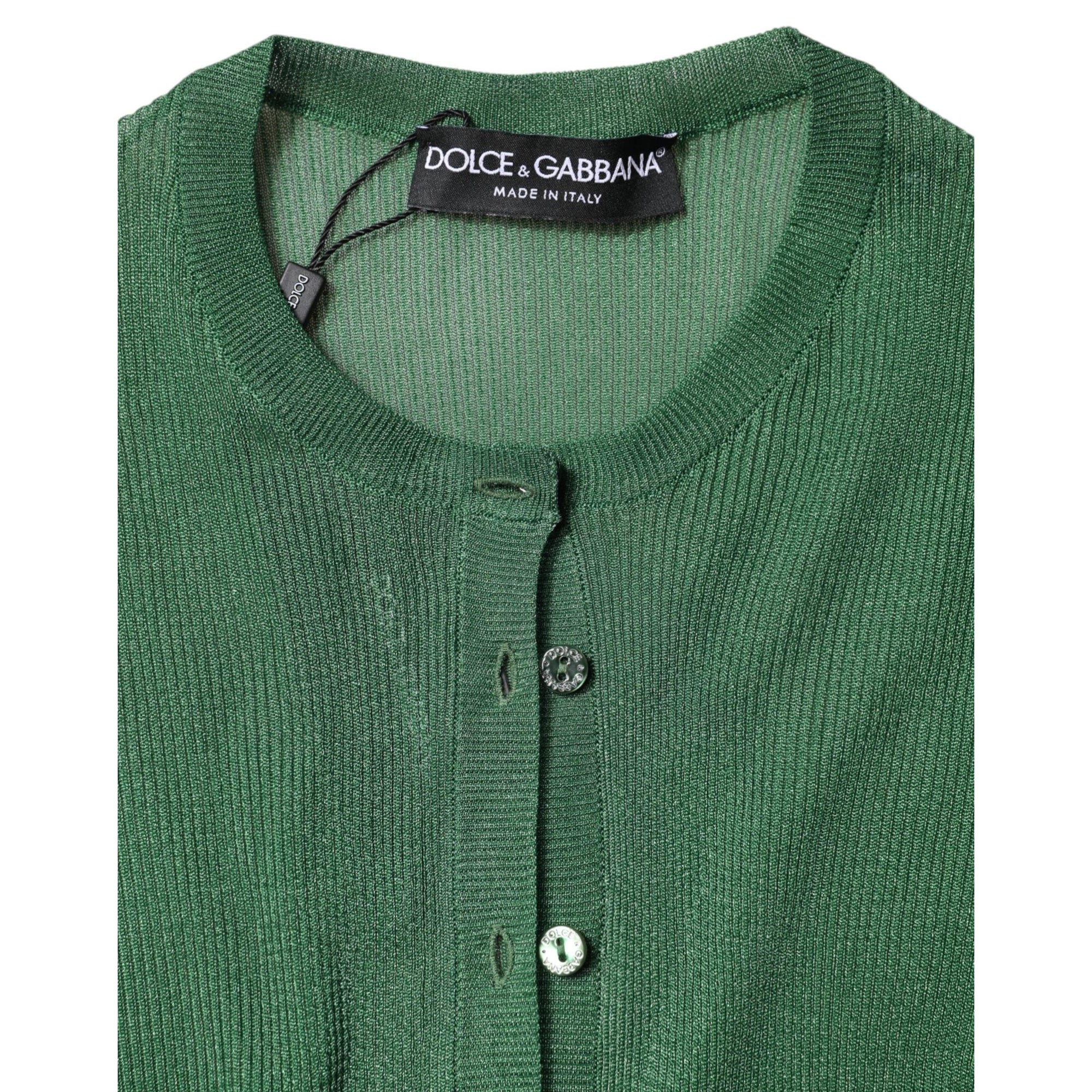 Dolce &amp; Gabbana Green Polyester Long Sleeves Cardigan Sweater