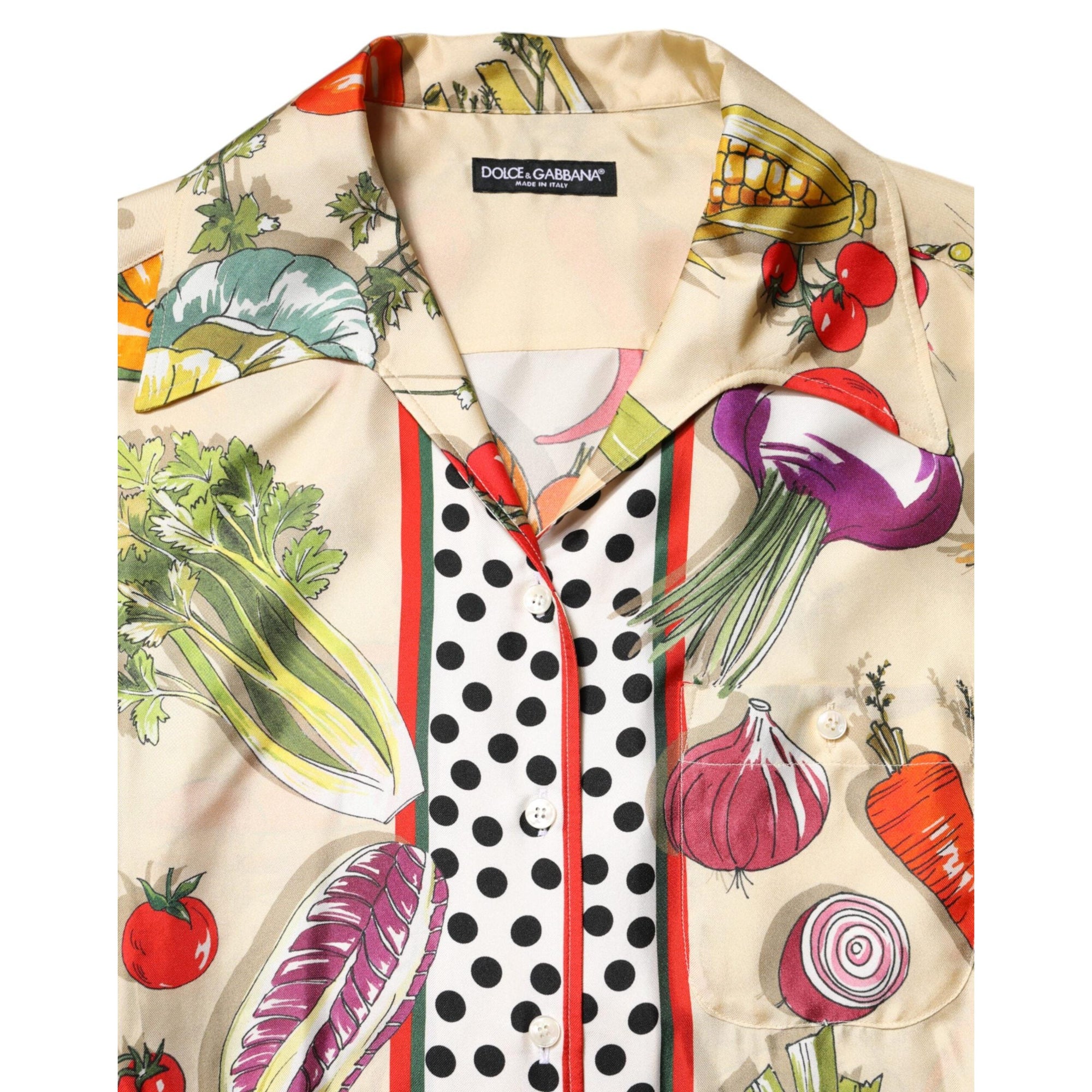 Dolce &amp; Gabbana Multicolor Vegetables Silk Long Sleeves Top