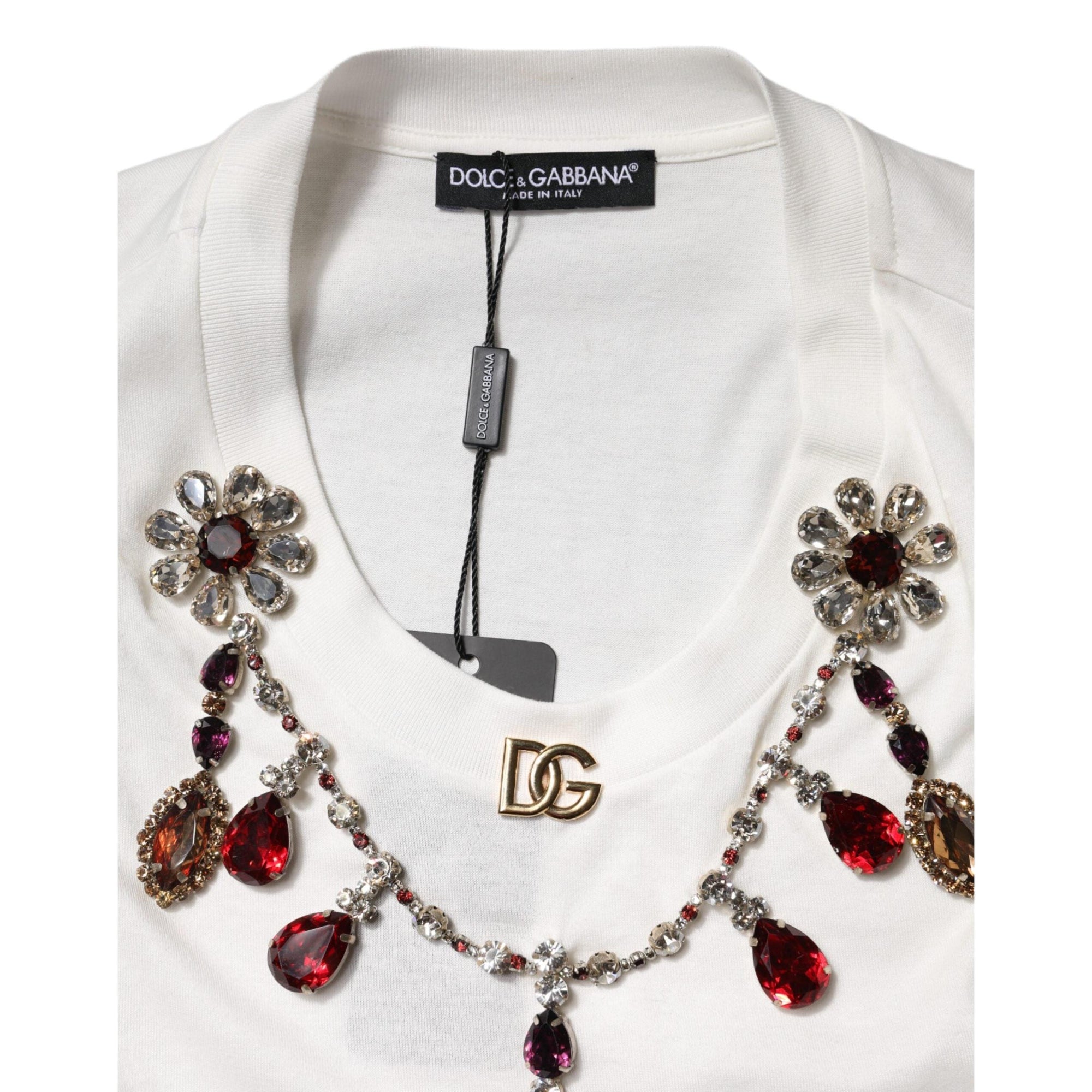 Dolce &amp; Gabbana White Cotton Logo Crystal Detailing Tank Top