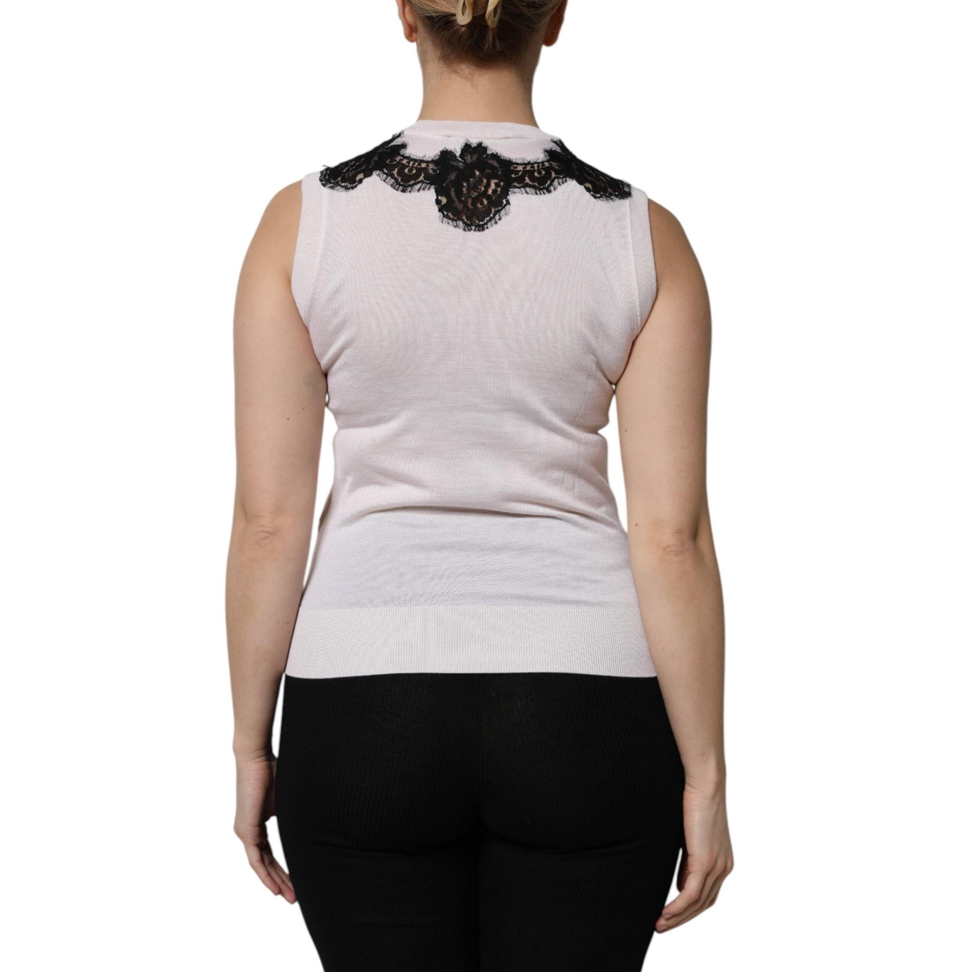 Dolce &amp; Gabbana White Cashmere Floral Lace Detailing Tank Top