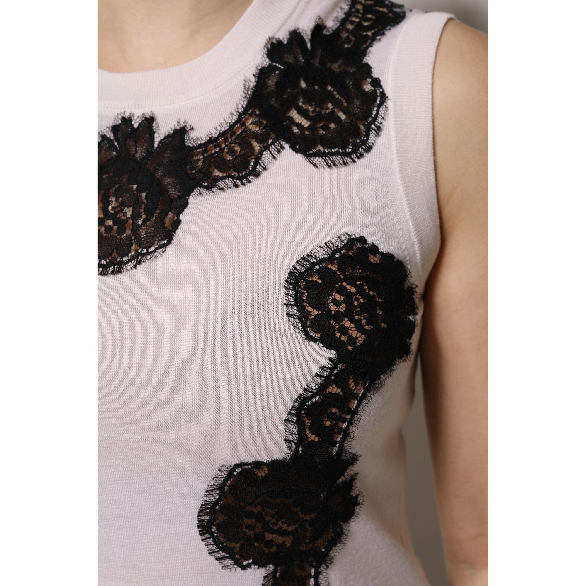 Dolce &amp; Gabbana White Cashmere Floral Lace Detailing Tank Top
