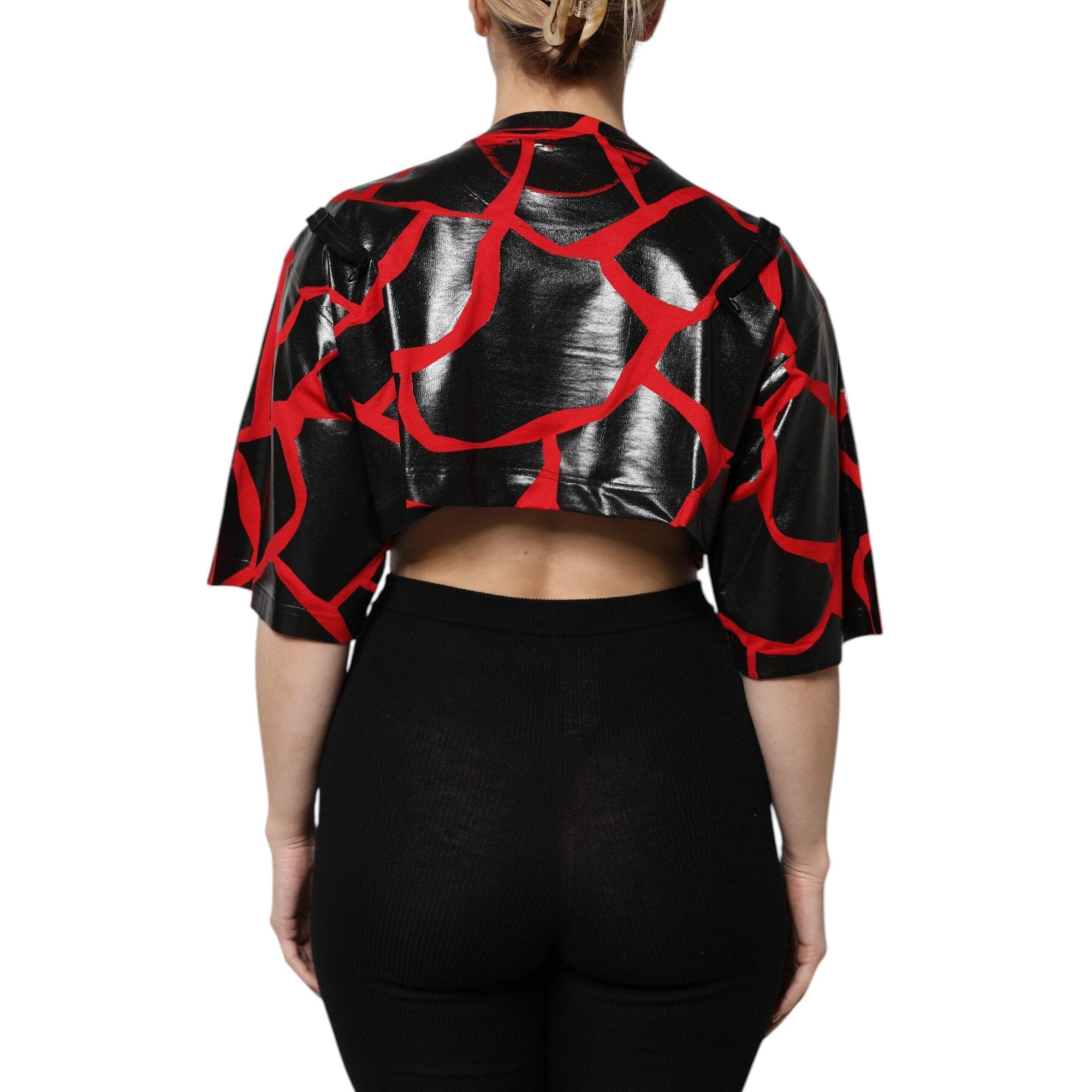 Dolce &amp; Gabbana Red Black Cotton Bustier Detailing Cropped Top