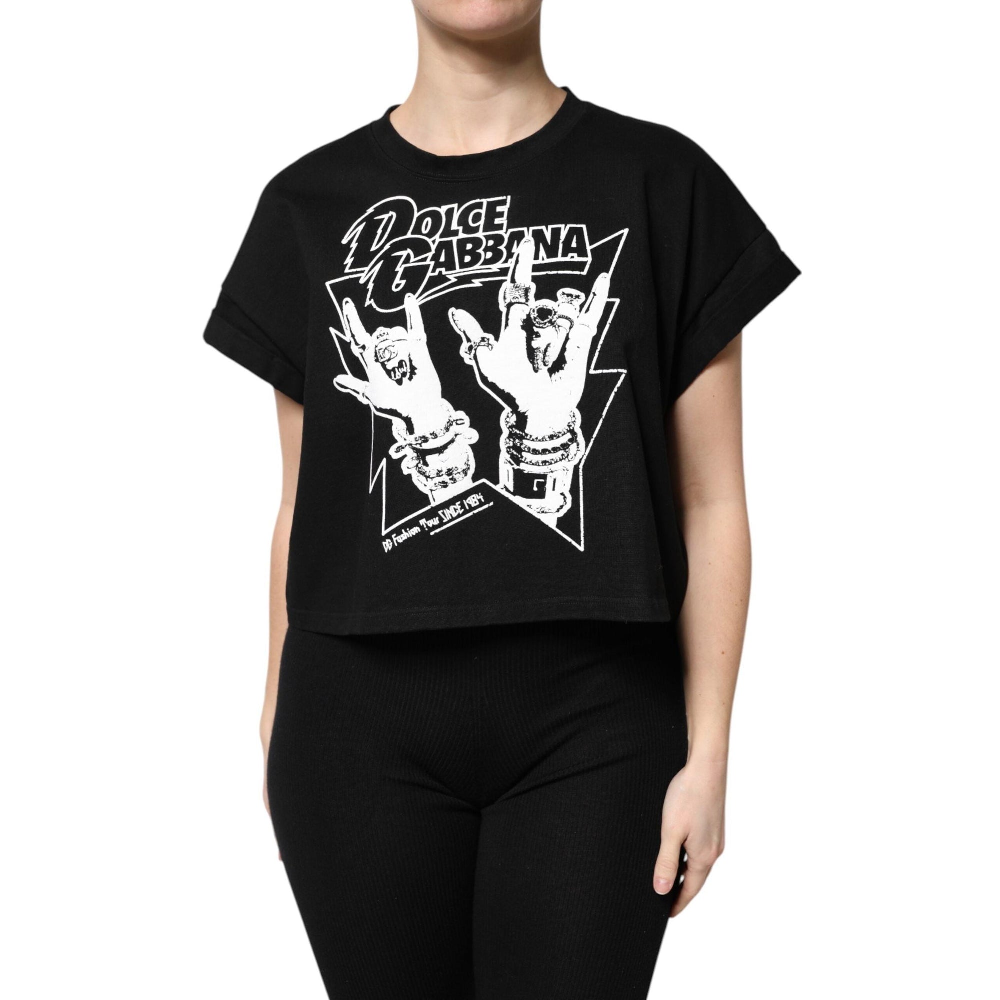Dolce &amp; Gabbana Black Cotton Printed Short Sleeves T-shirt