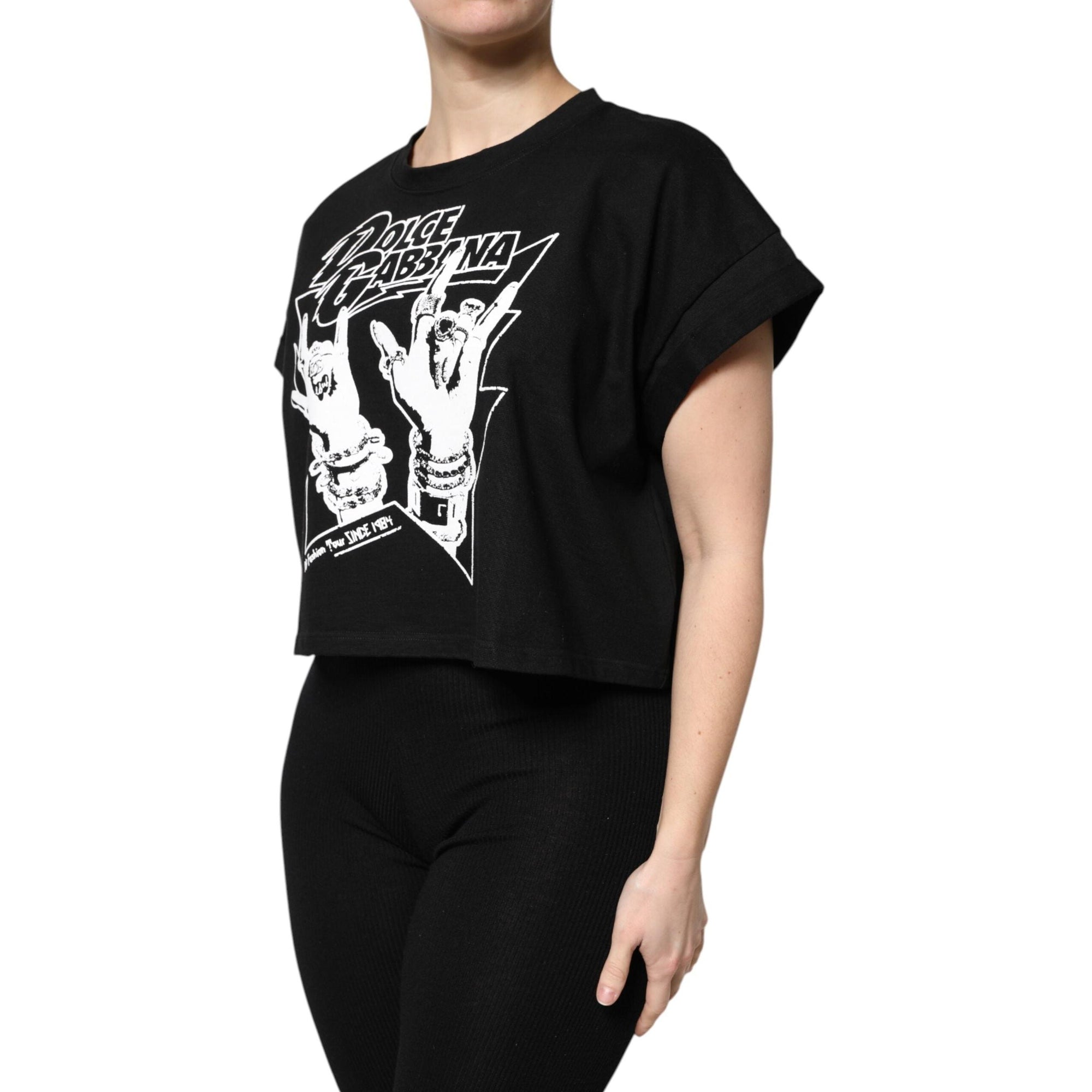 Dolce &amp; Gabbana Black Cotton Printed Short Sleeves T-shirt