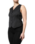 Dolce & Gabbana Black Striped Button Down Sleeveless Vest Top