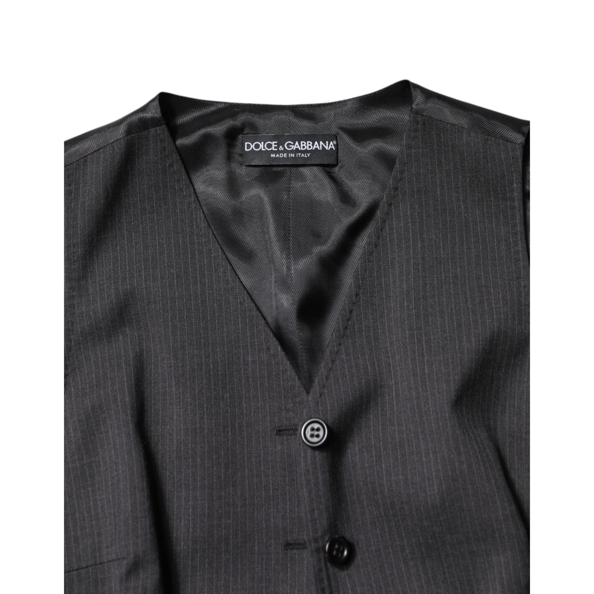 Dolce &amp; Gabbana Black Striped Button Down Sleeveless Vest Top