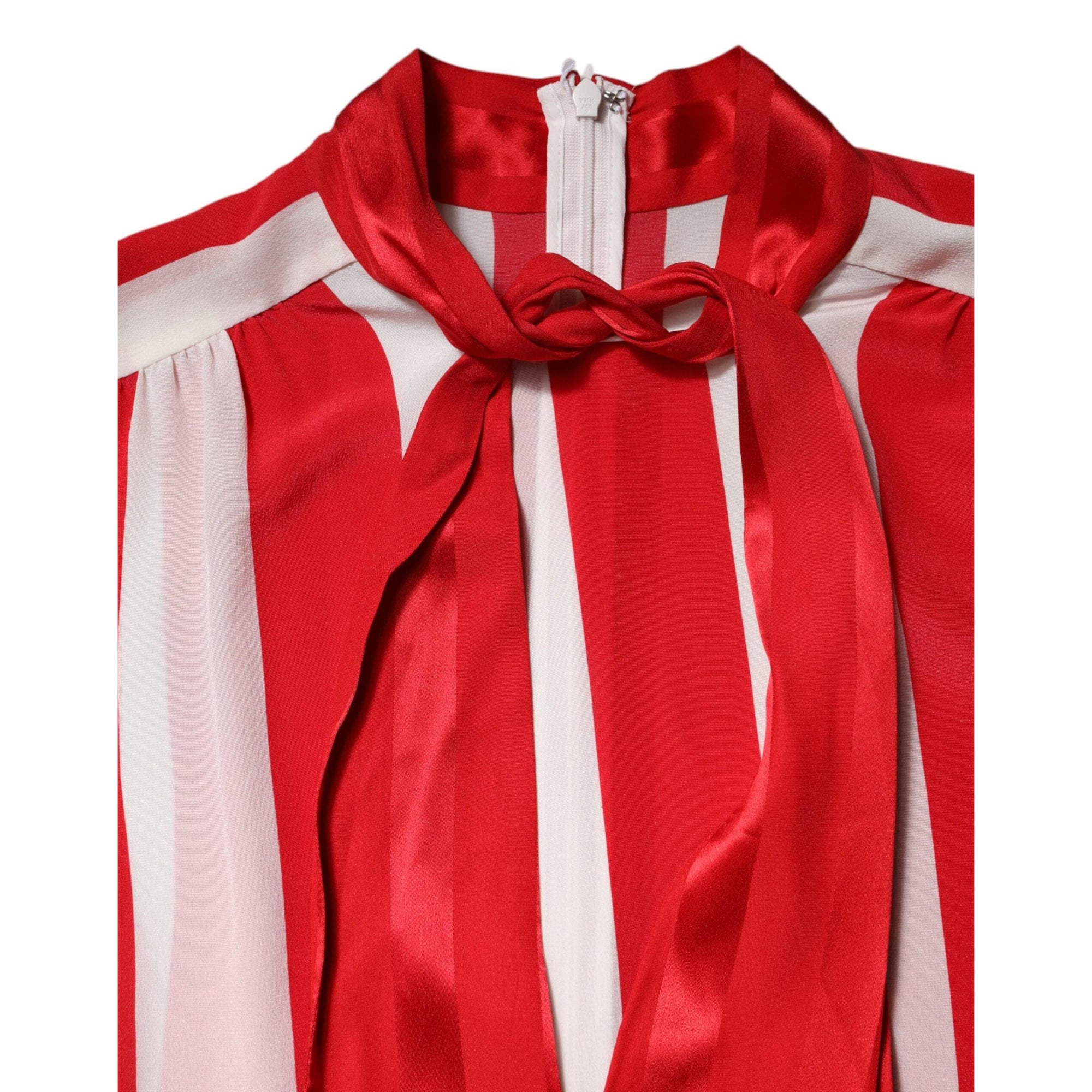 Dolce &amp; Gabbana Red White Stripes Ascot Collar Blouse Top