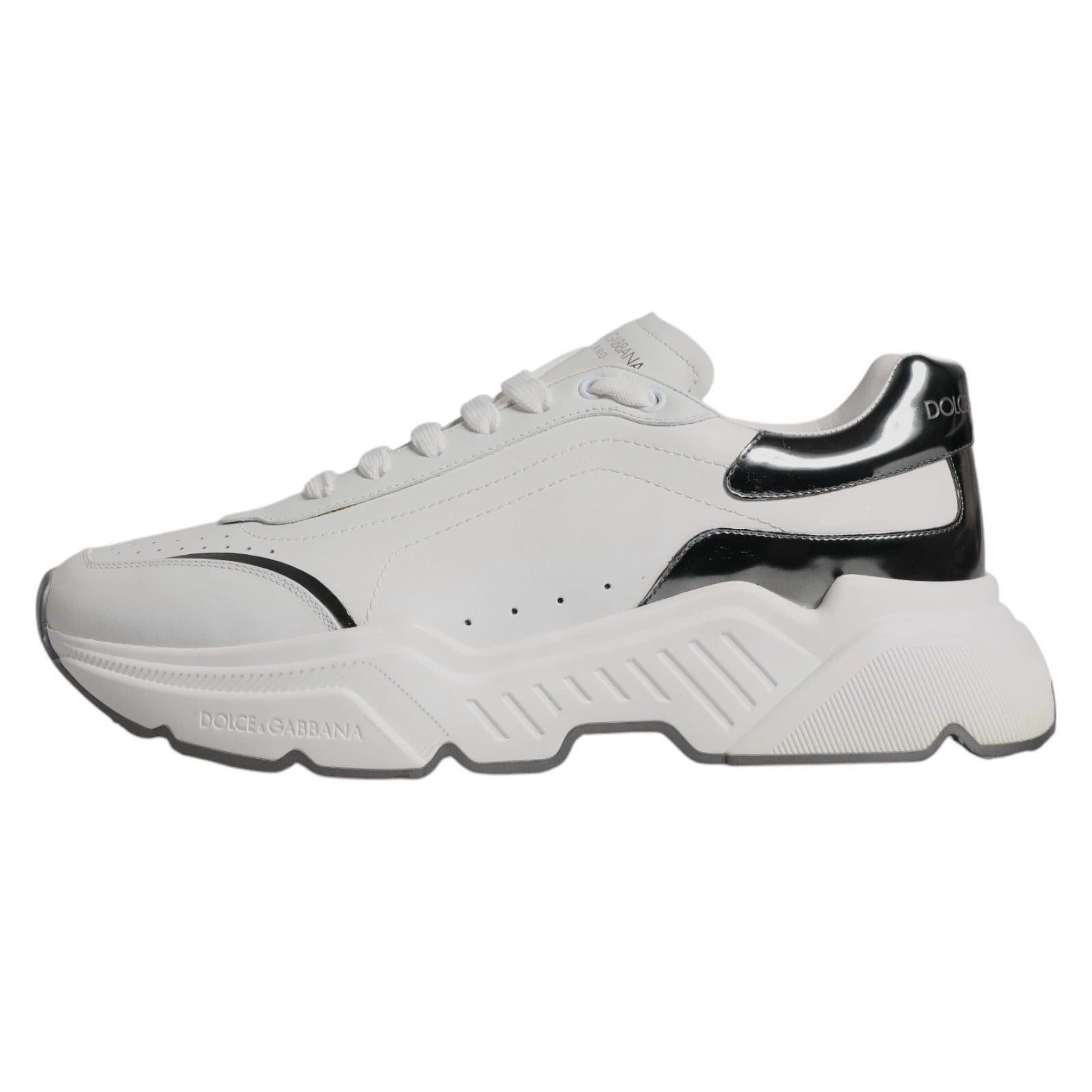 Dolce &amp; Gabbana White Silver DAYMASTER Leather Sneakers Shoes