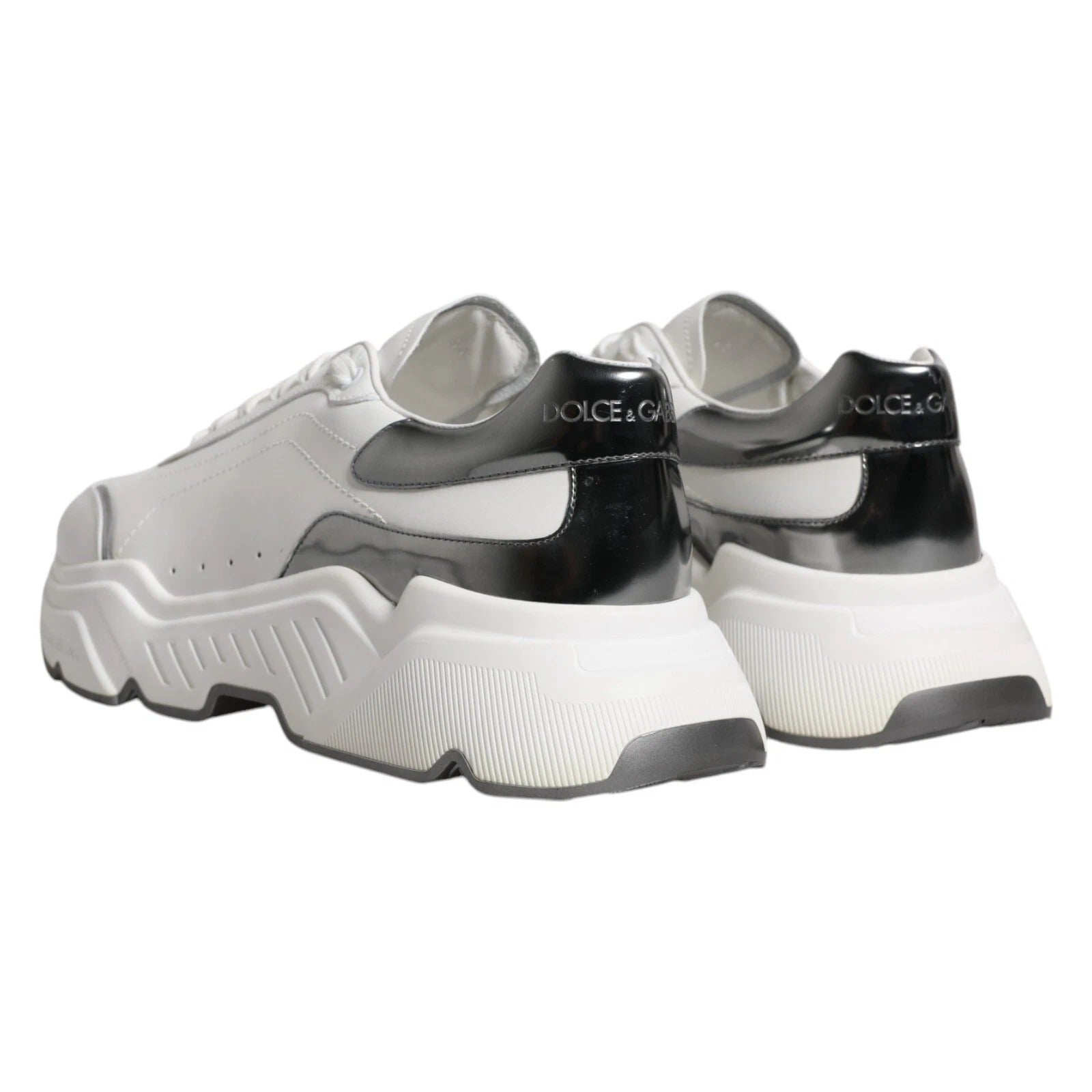 Dolce &amp; Gabbana White Silver DAYMASTER Leather Sneakers Shoes