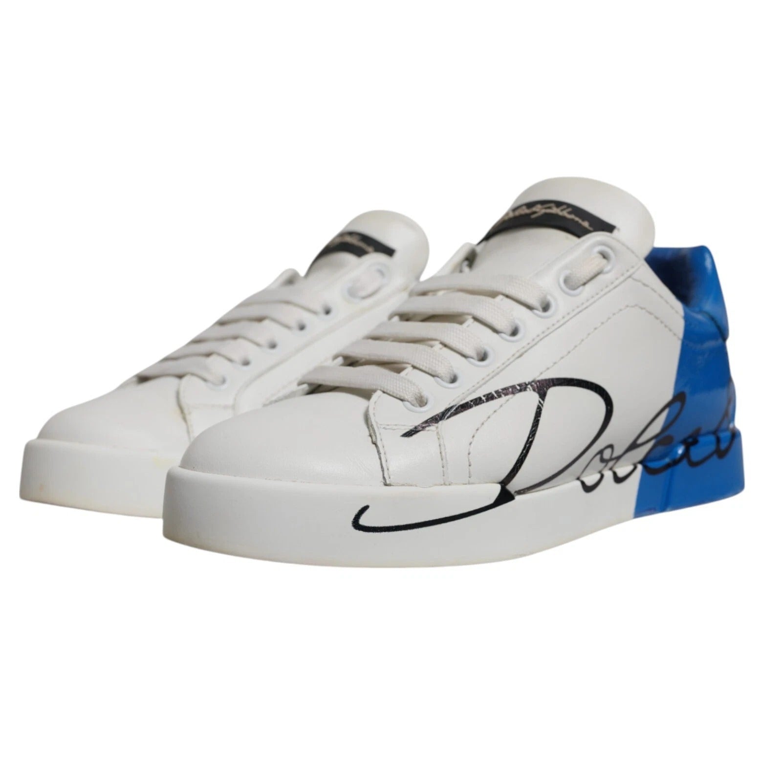 Dolce &amp; Gabbana White Blue Logo Portofino Sneakers Shoes