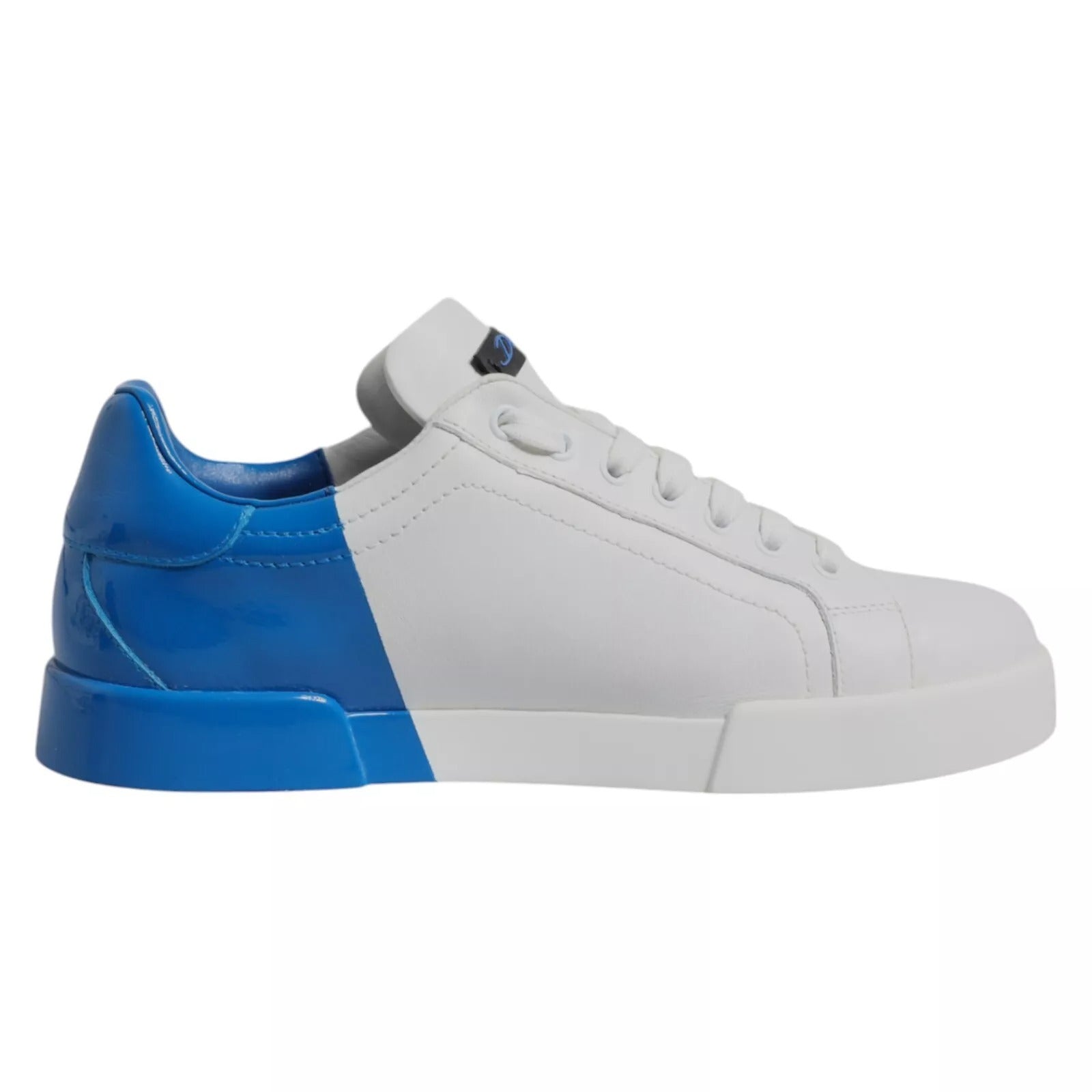 Dolce &amp; Gabbana White Blue Leather Logo Low Top Sneakers Shoes