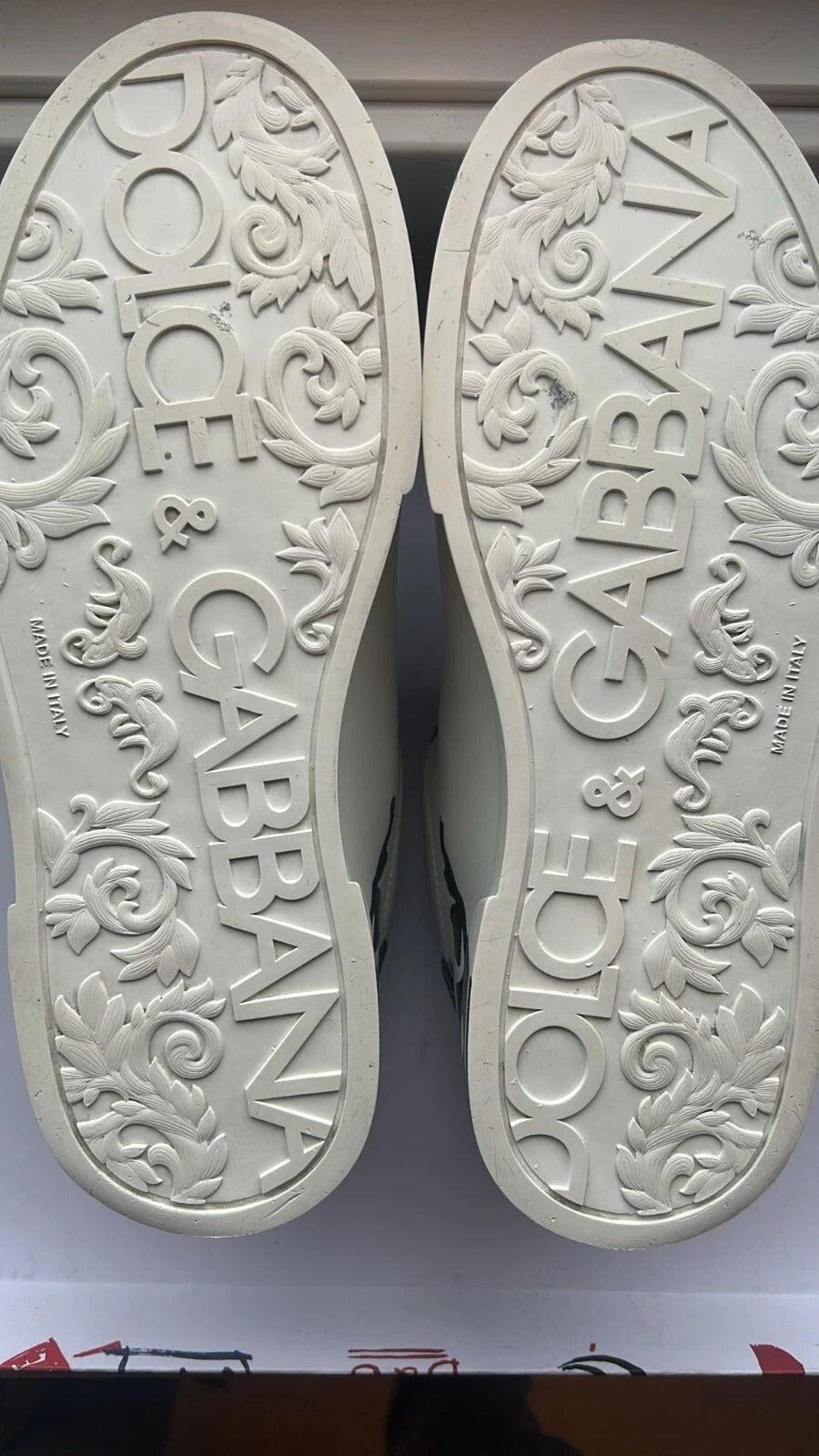 Dolce &amp; Gabbana White Blue Crown Low Top Men Sneakers Shoes