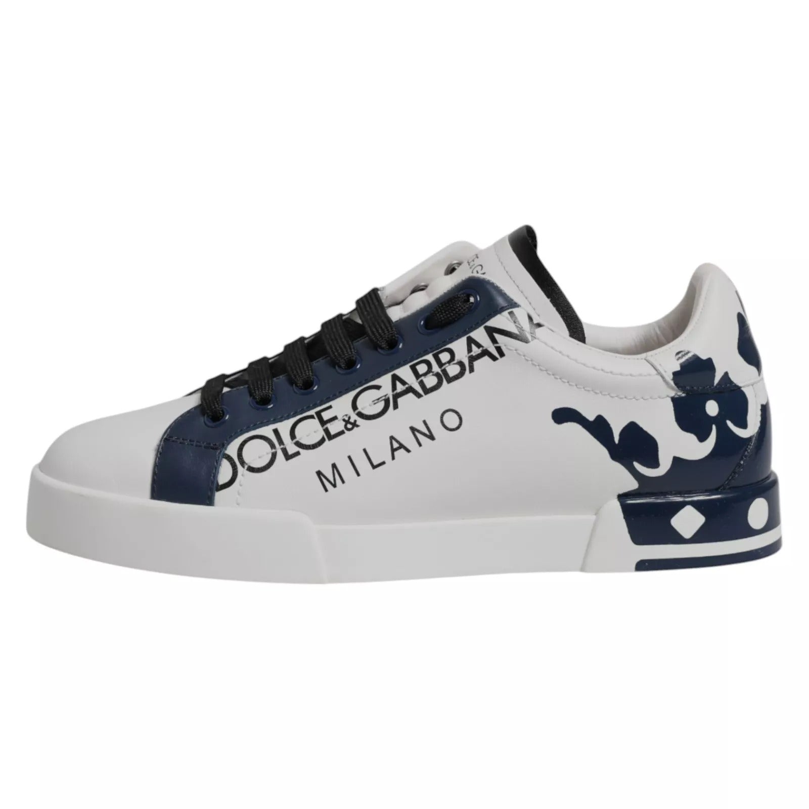 Dolce &amp; Gabbana White Blue Crown Low Top Men Sneakers Shoes