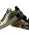 Dolce & Gabbana Gold Portofino Calf Leather Low Top Sneakers Shoes