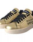 Dolce & Gabbana Gold Portofino Calf Leather Low Top Sneakers Shoes