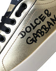 Dolce & Gabbana Gold Portofino Calf Leather Low Top Sneakers Shoes
