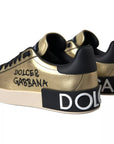 Dolce & Gabbana Gold Portofino Calf Leather Low Top Sneakers Shoes