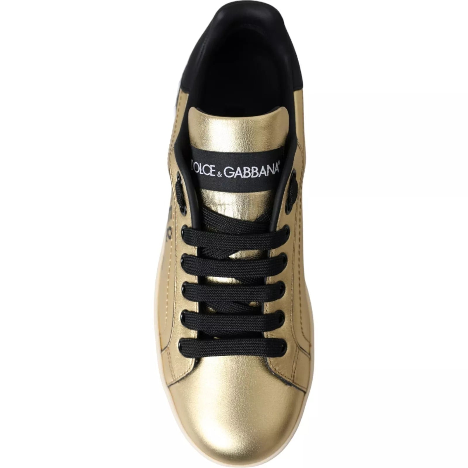 Dolce &amp; Gabbana Gold Portofino Calf Leather Low Top Sneakers Shoes