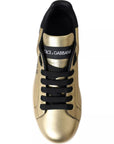 Dolce & Gabbana Gold Portofino Calf Leather Low Top Sneakers Shoes