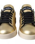 Dolce & Gabbana Gold Portofino Calf Leather Low Top Sneakers Shoes