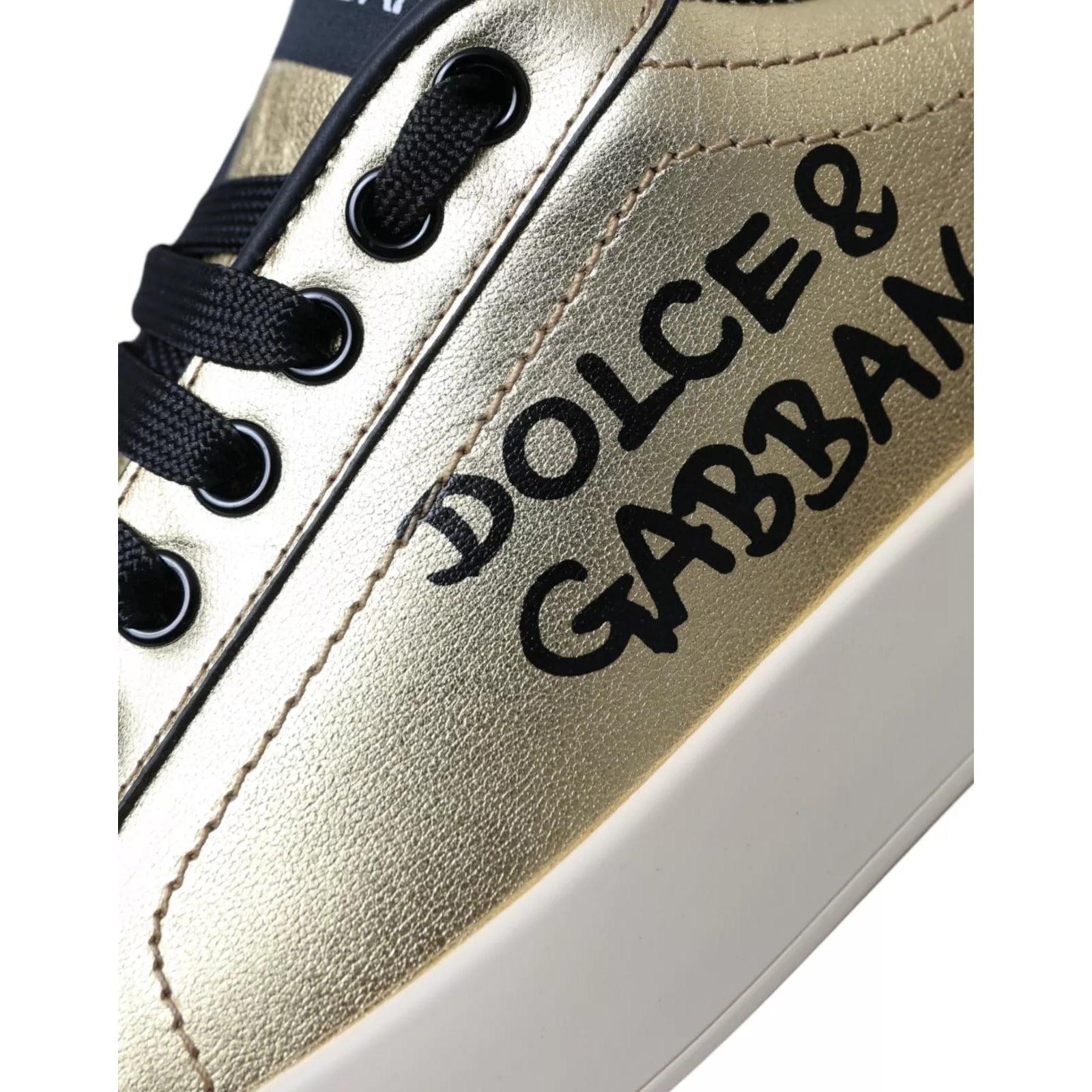 Dolce &amp; Gabbana Gold Portofino Calf Leather Low Top Sneakers Shoes