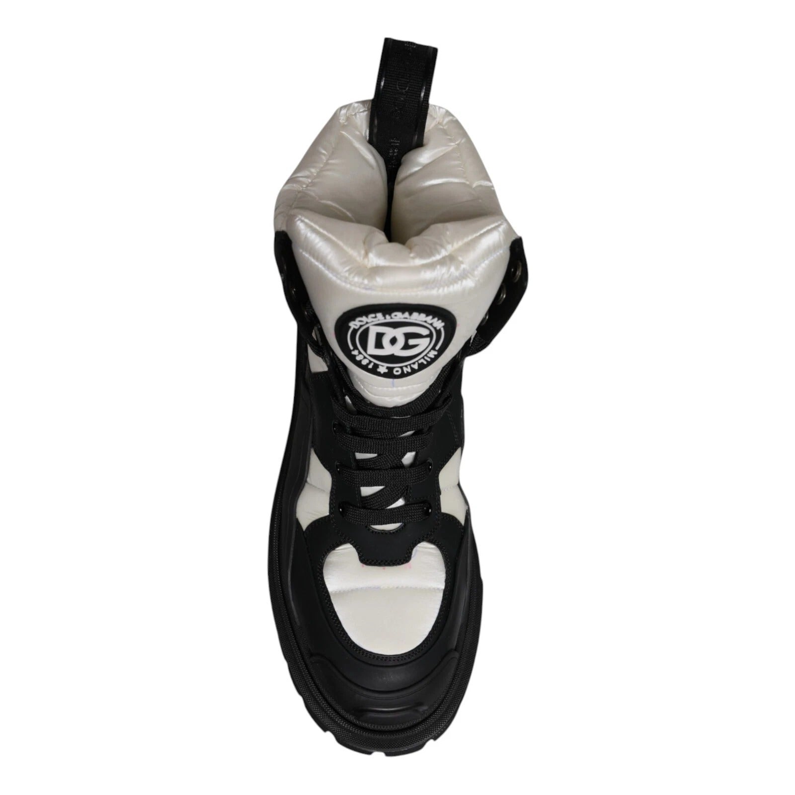 Dolce &amp; Gabbana Black White Padded Mid Calf Lace Up Boots Shoes
