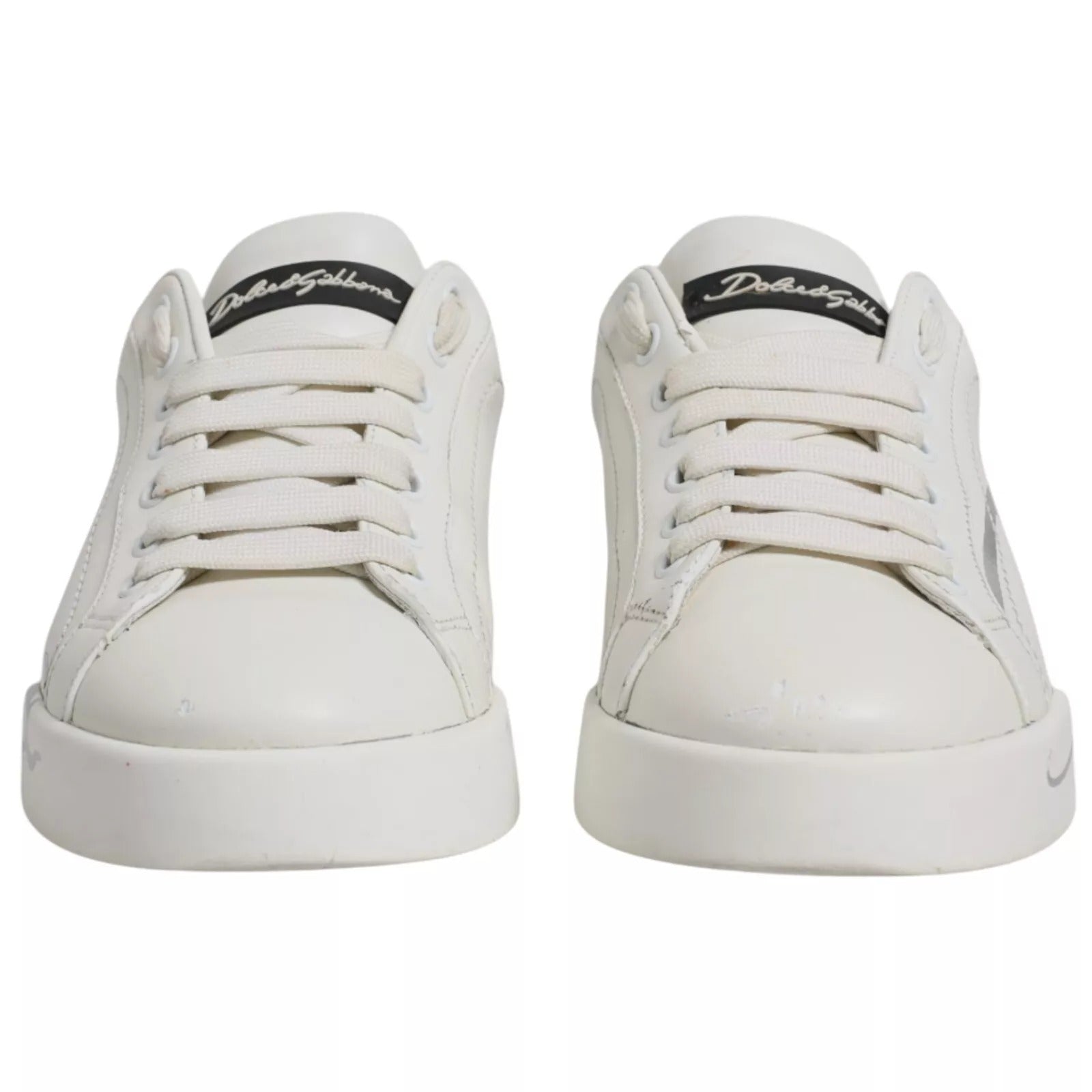 Dolce &amp; Gabbana White Black Logo Portofino Men Sneaker Shoe