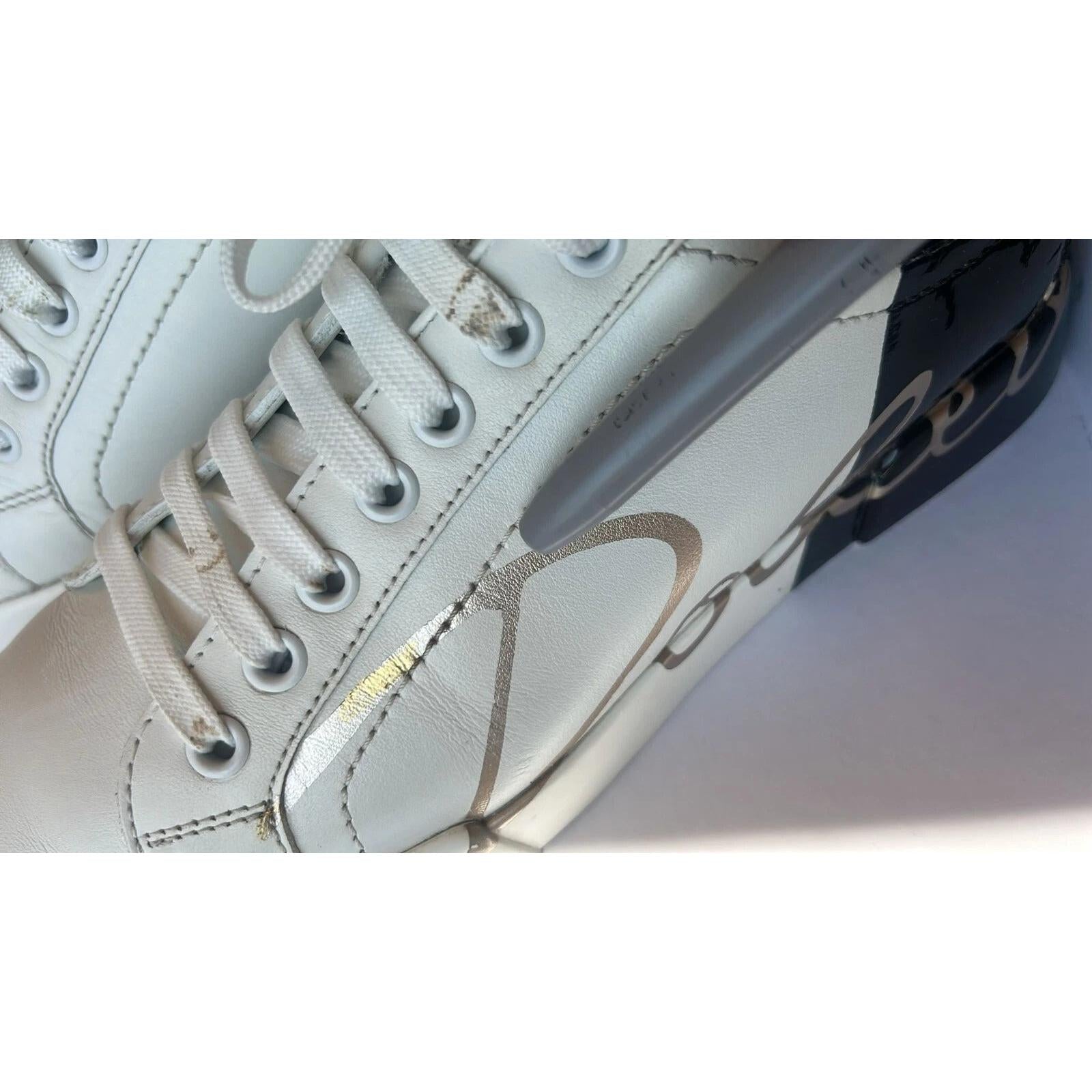 Dolce &amp; Gabbana White Black Logo Portofino Men Sneaker Shoe