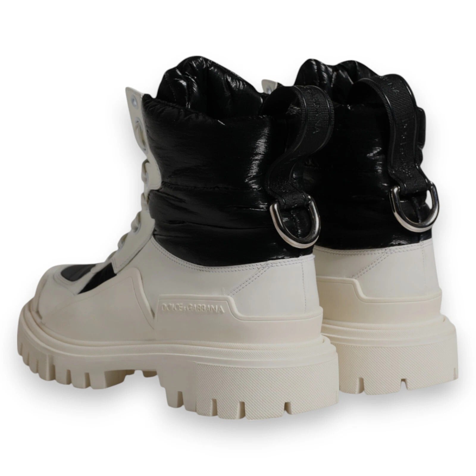 Dolce &amp; Gabbana White Padded Mid Calf Lace Up Boots Shoes