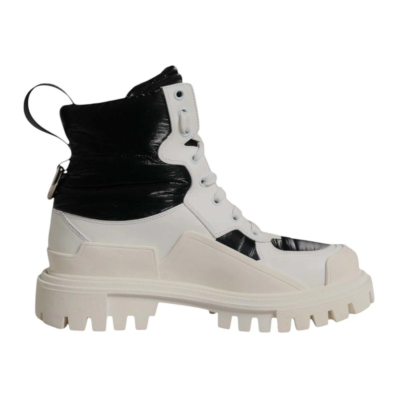 Dolce &amp; Gabbana White Padded Mid Calf Lace Up Boots Shoes