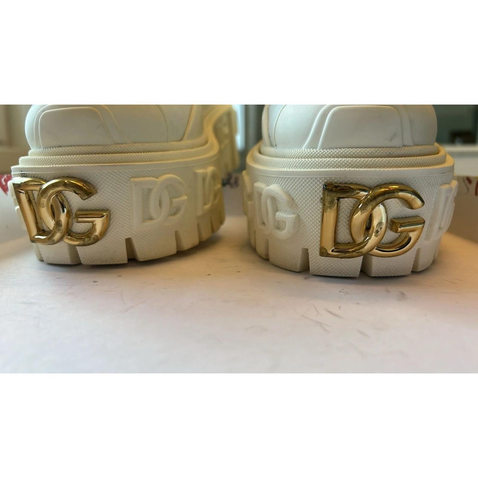 Dolce &amp; Gabbana White Leather Rubber Logo Ankle Boots Shoes