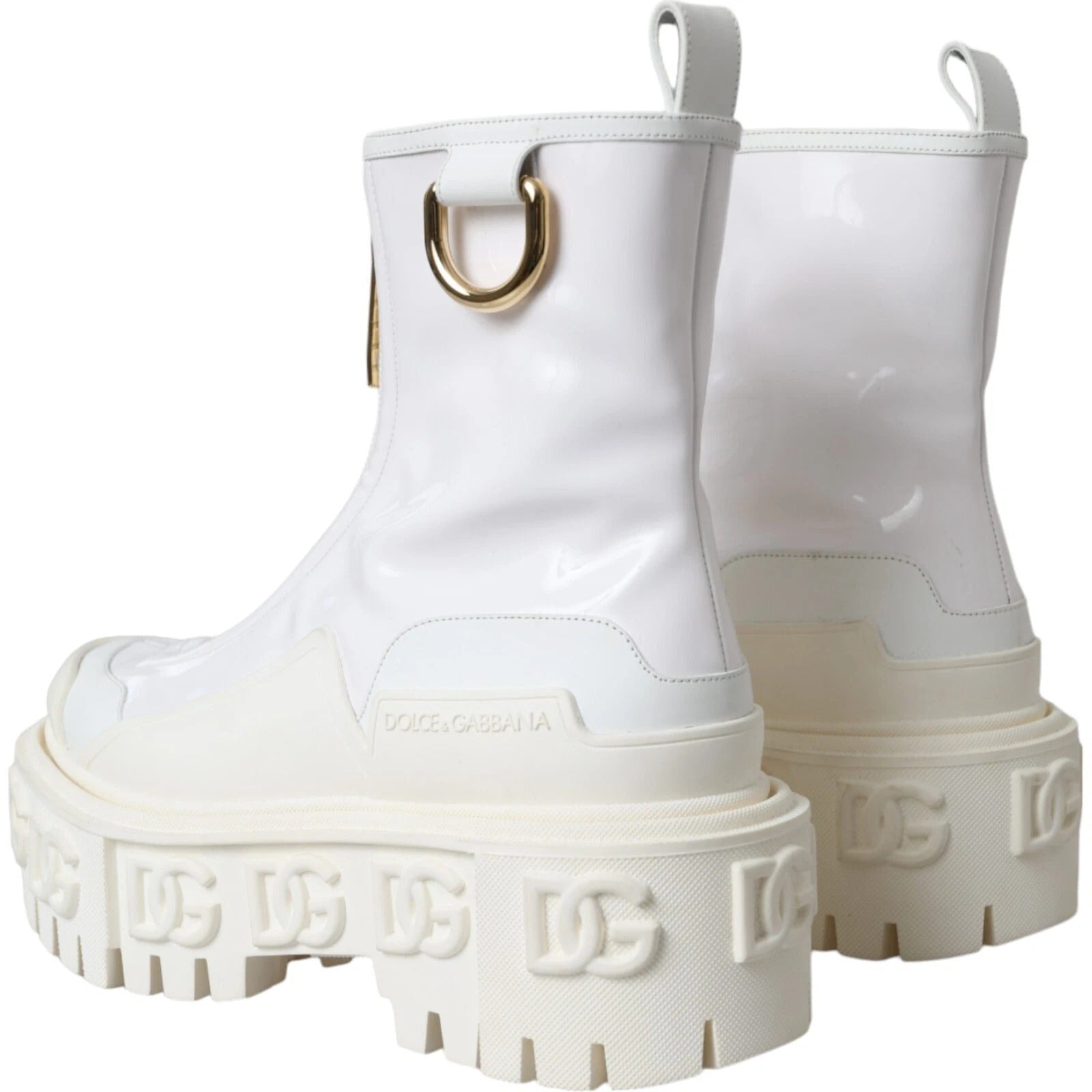 Dolce &amp; Gabbana White Leather Rubber Logo Ankle Boots Shoes