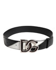 Dolce & Gabbana Black White Leather DG Metal Buckle Belt