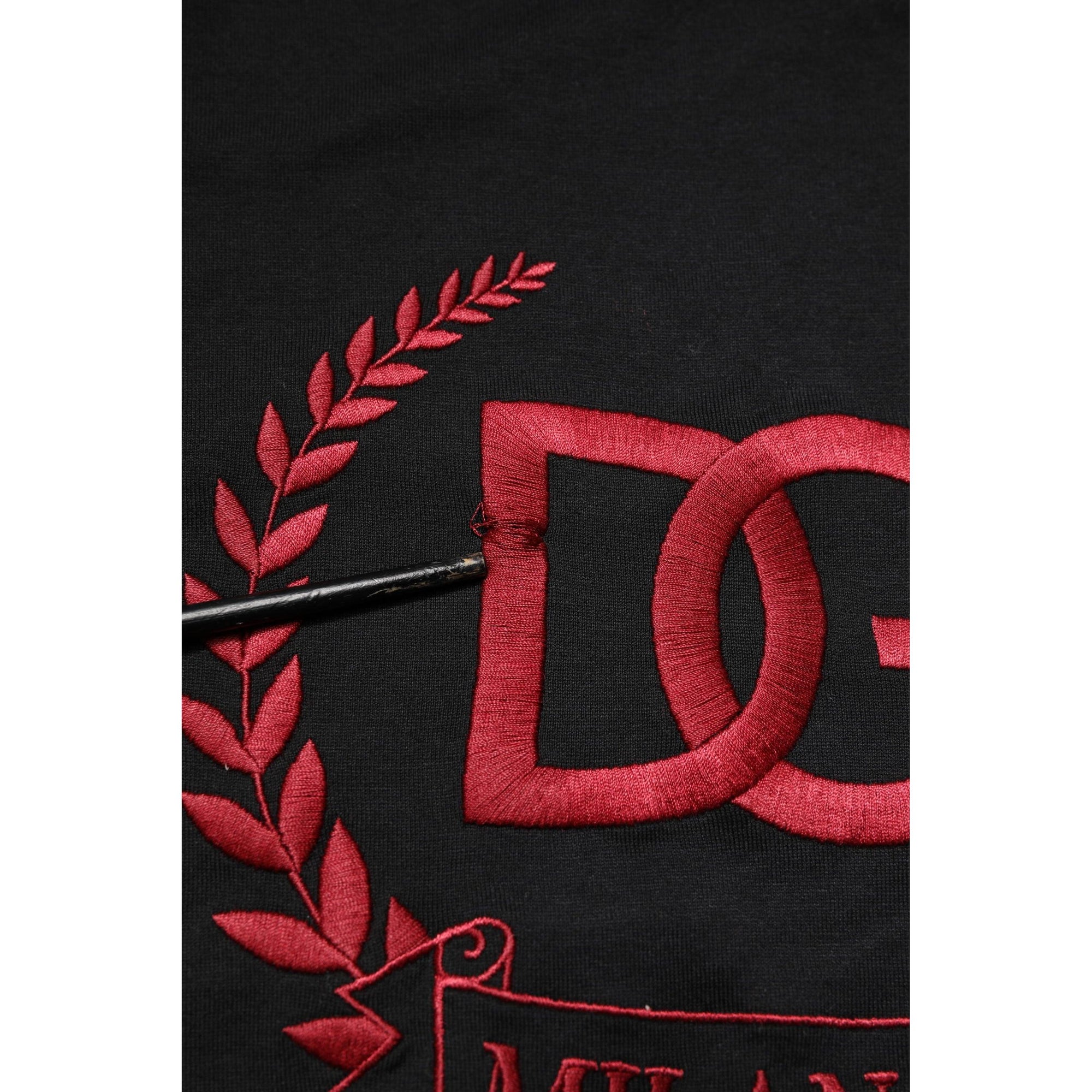 Dolce &amp; Gabbana Black Cotton Embroidered Crew Neck T-shirt