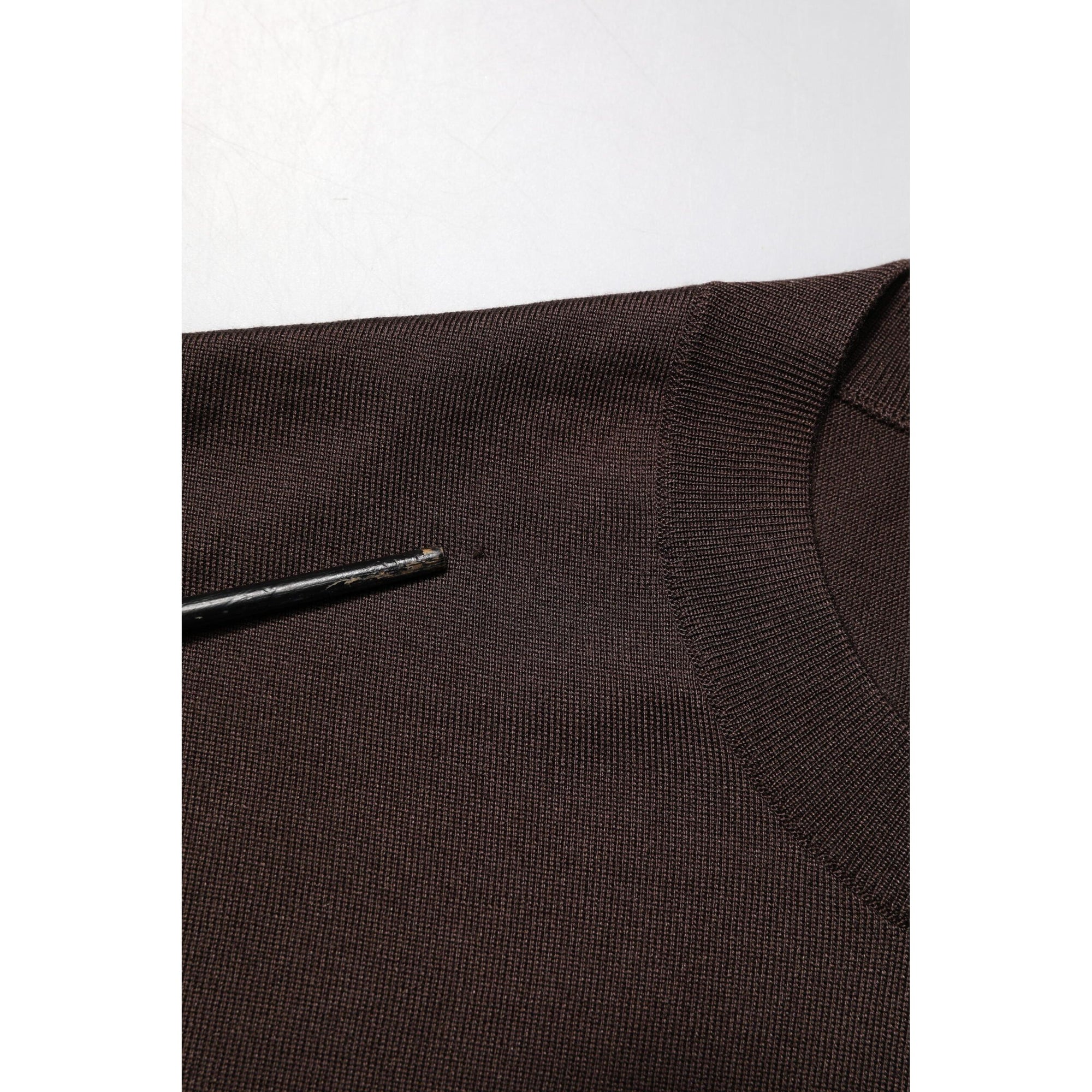 Dolce &amp; Gabbana Brown Silk Logo Embroidery Crew Neck T-shirt