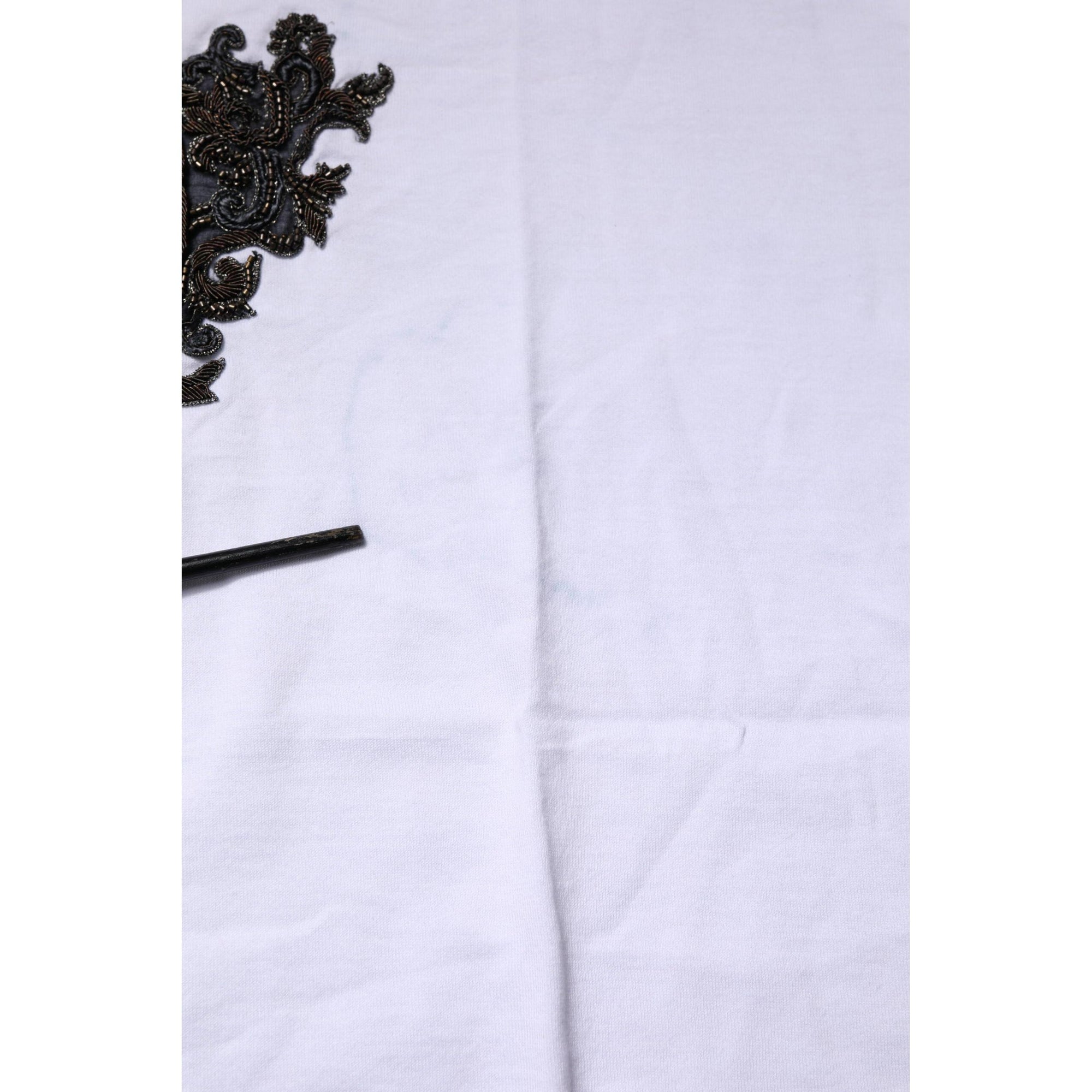 Dolce &amp; Gabbana White Cotton Embroidered Round Neck T-shirt