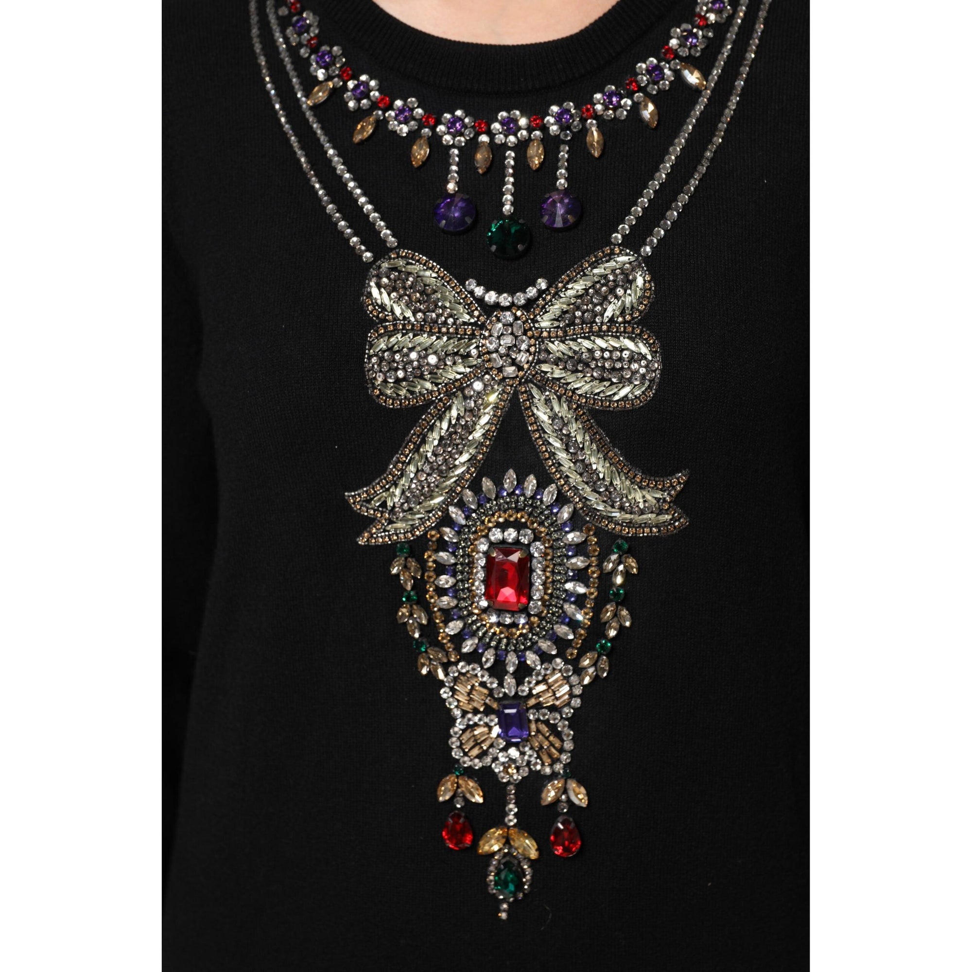 Dolce &amp; Gabbana Black Cashmere Crystal Embellished Sweater