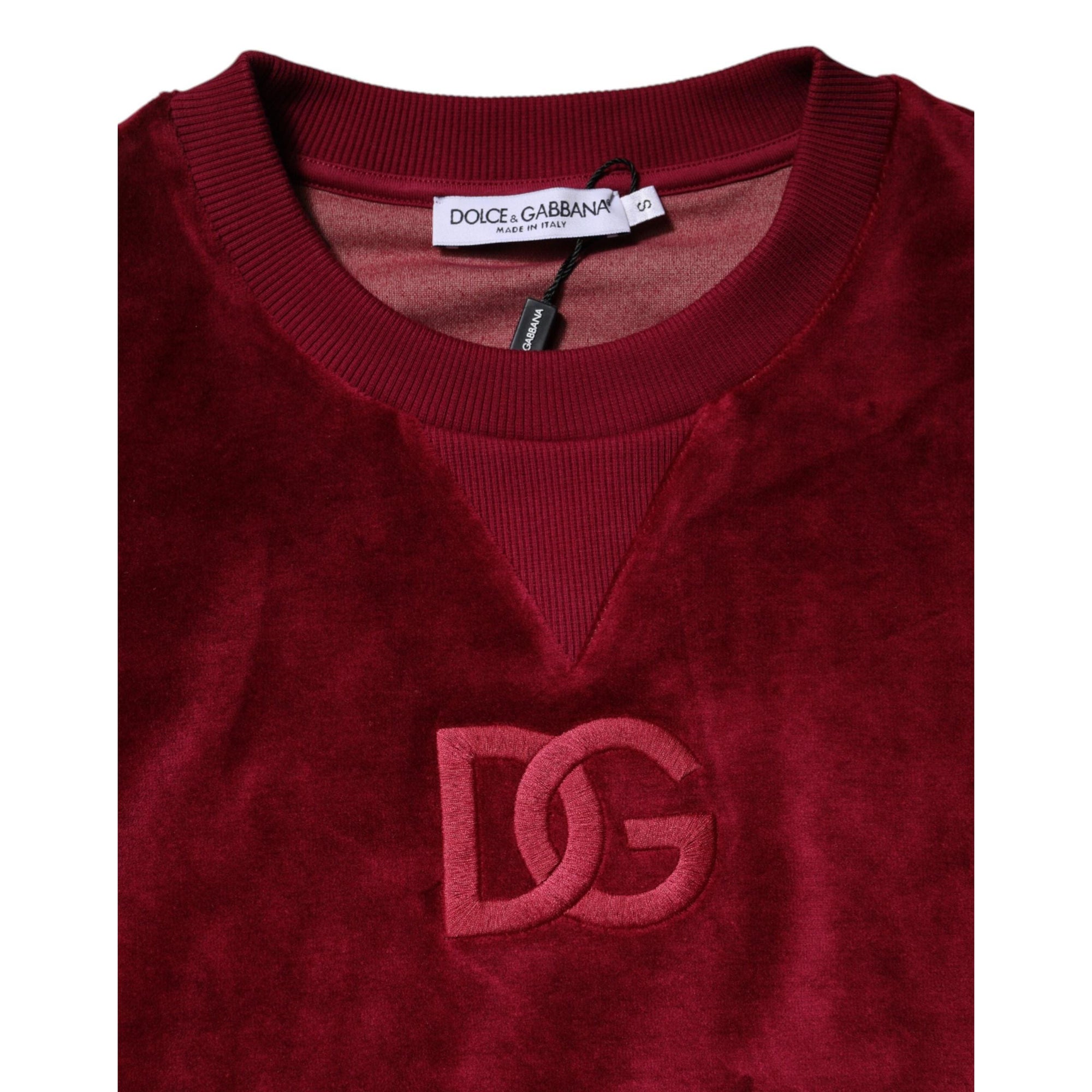 Dolce &amp; Gabbana Red Cotton Velvet Crew Neck Pullover Sweater