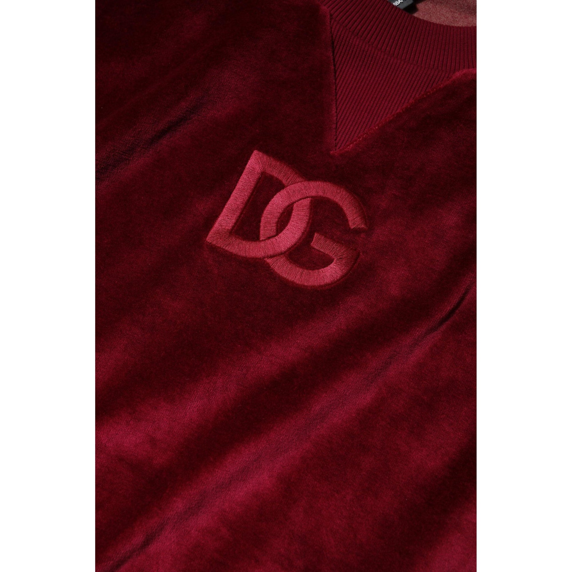 Dolce &amp; Gabbana Red Cotton Velvet Crew Neck Pullover Sweater