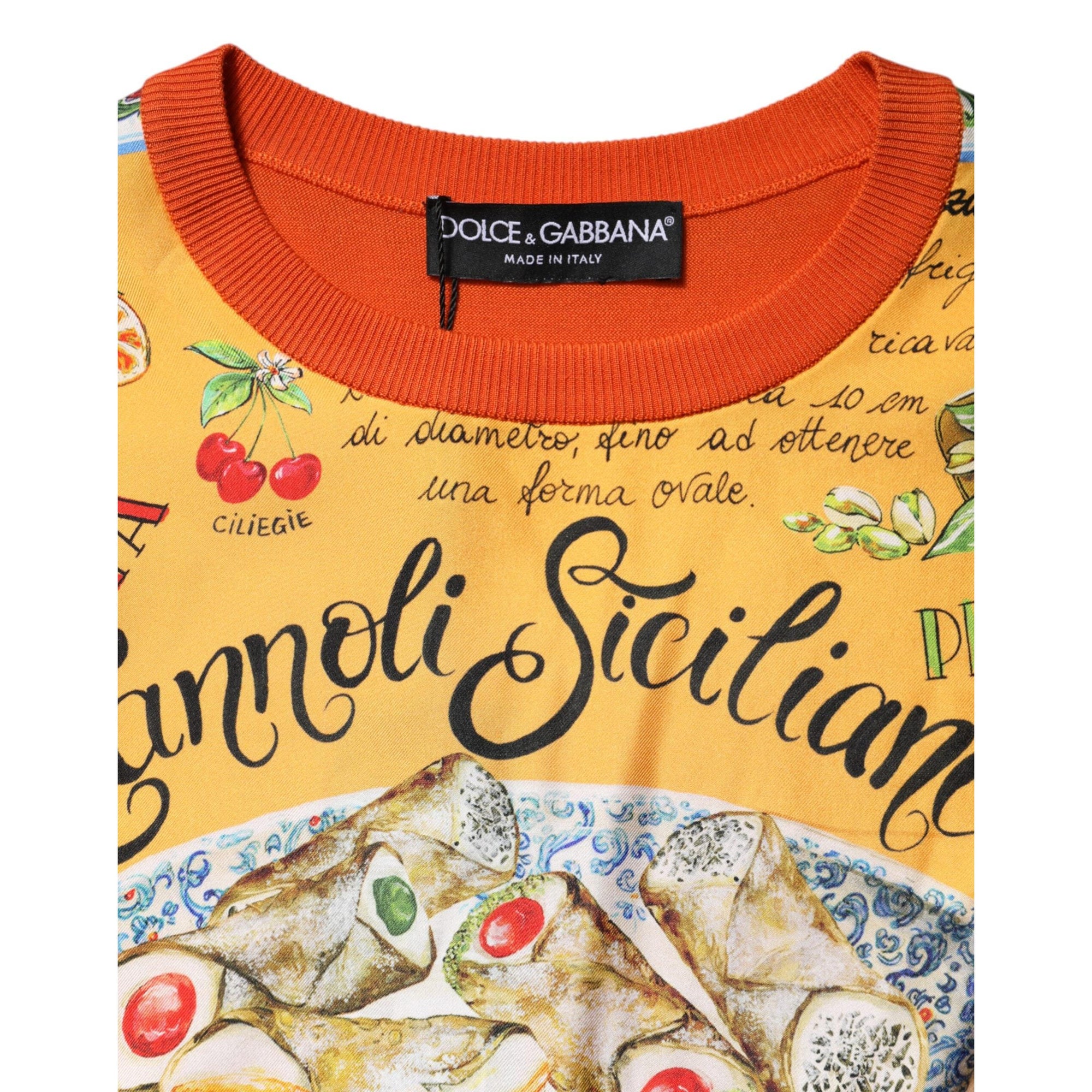 Dolce &amp; Gabbana Orange Cannoli Sicilian Silk Crew Neck Top