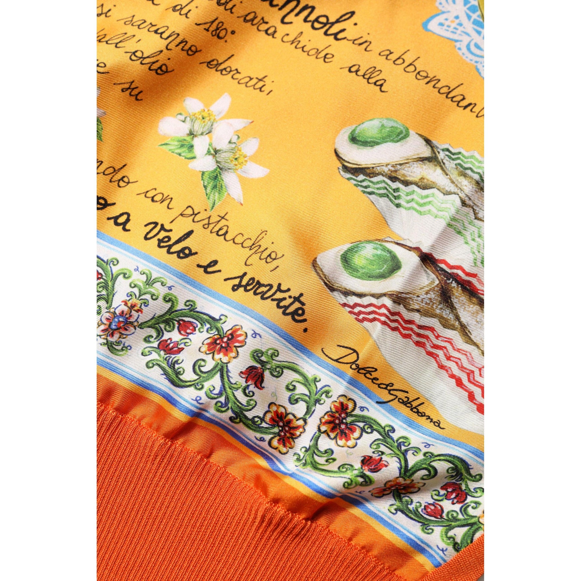 Dolce &amp; Gabbana Orange Cannoli Sicilian Silk Crew Neck Top