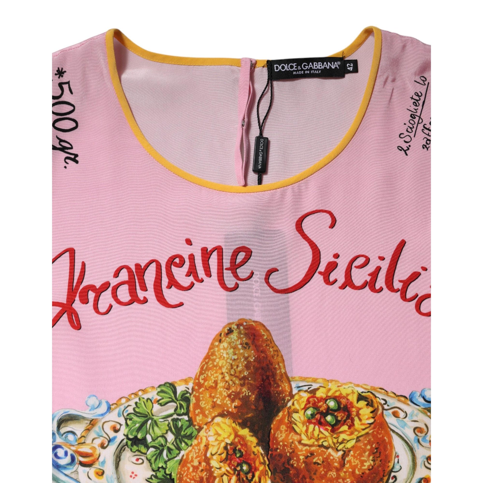 Dolce &amp; Gabbana Pink Araneine Siciliana Short Sleeves Top