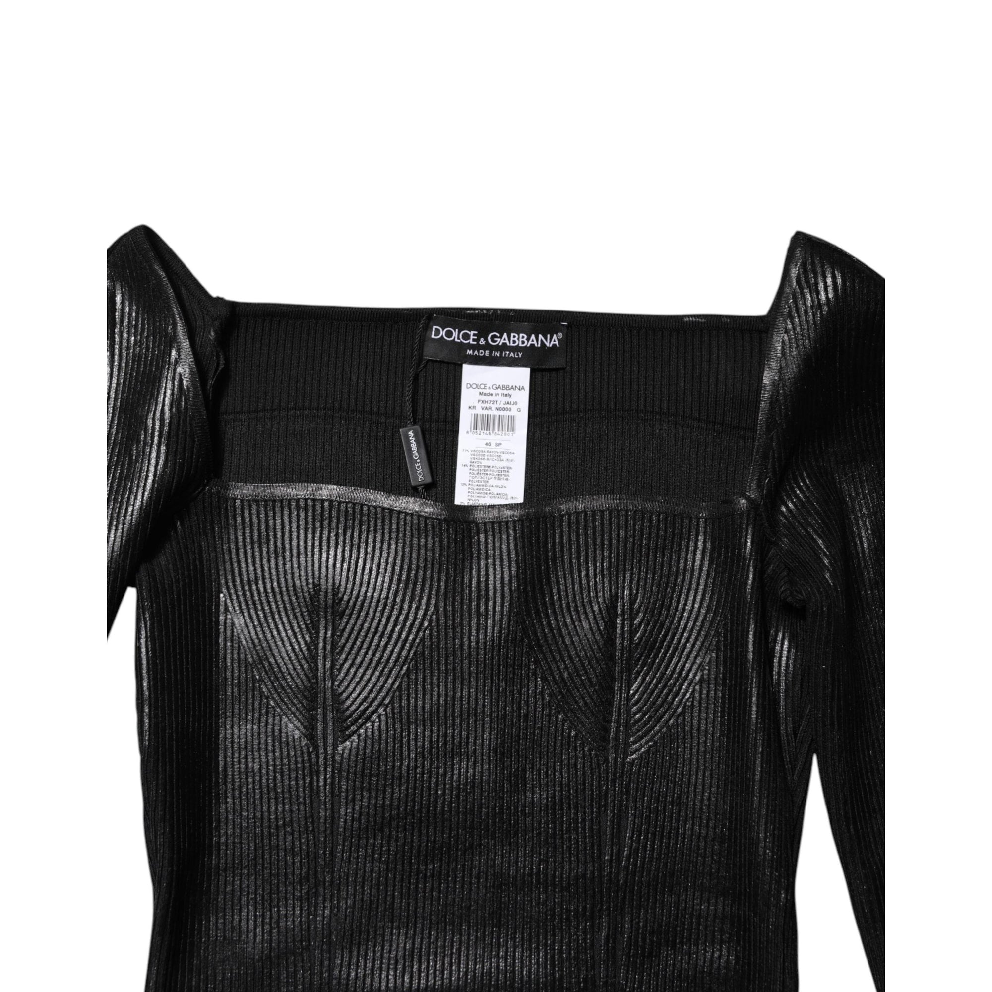 Dolce &amp; Gabbana Black Viscose Long Sleeves Fitted Blouse Top