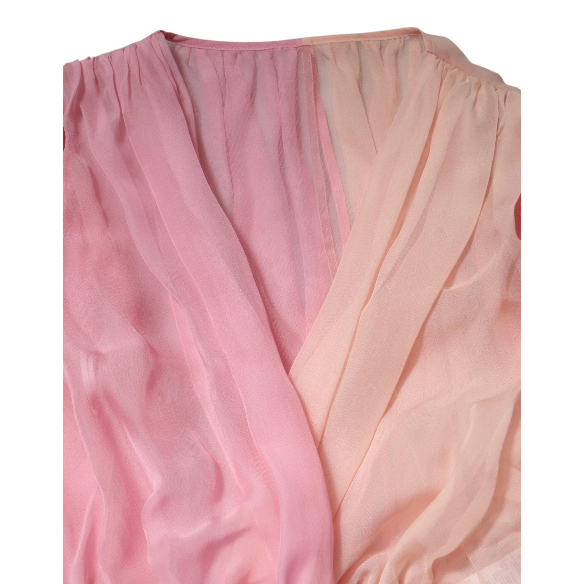 Dolce &amp; Gabbana Pink Plunging V-neck Long Sleeves Blouse Top