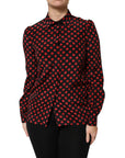 Dolce & Gabbana Black Red Polka Dot Silk Long Sleeves Top