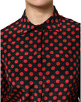 Dolce & Gabbana Black Red Polka Dot Silk Long Sleeves Top
