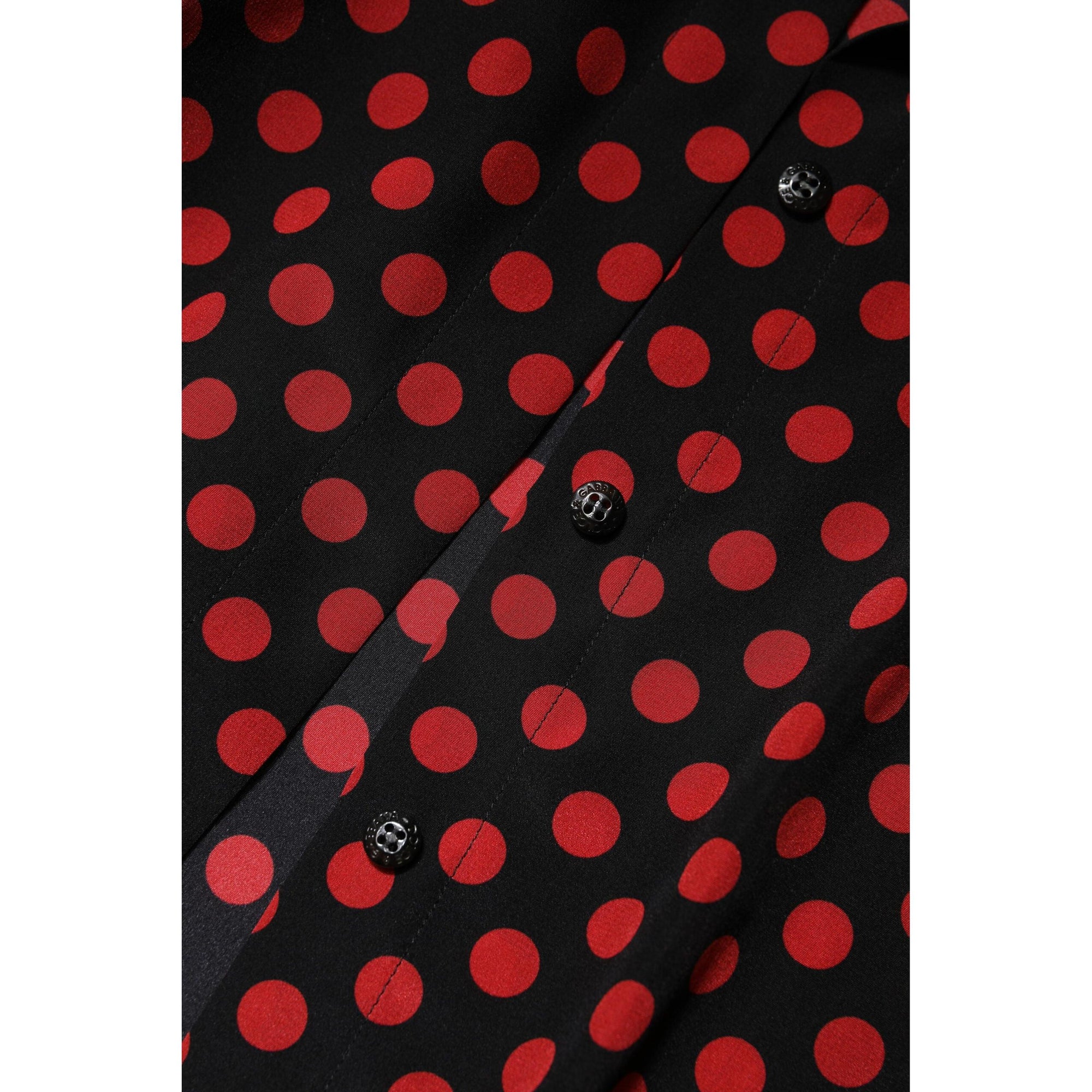 Dolce &amp; Gabbana Black Red Polka Dot Silk Long Sleeves Top