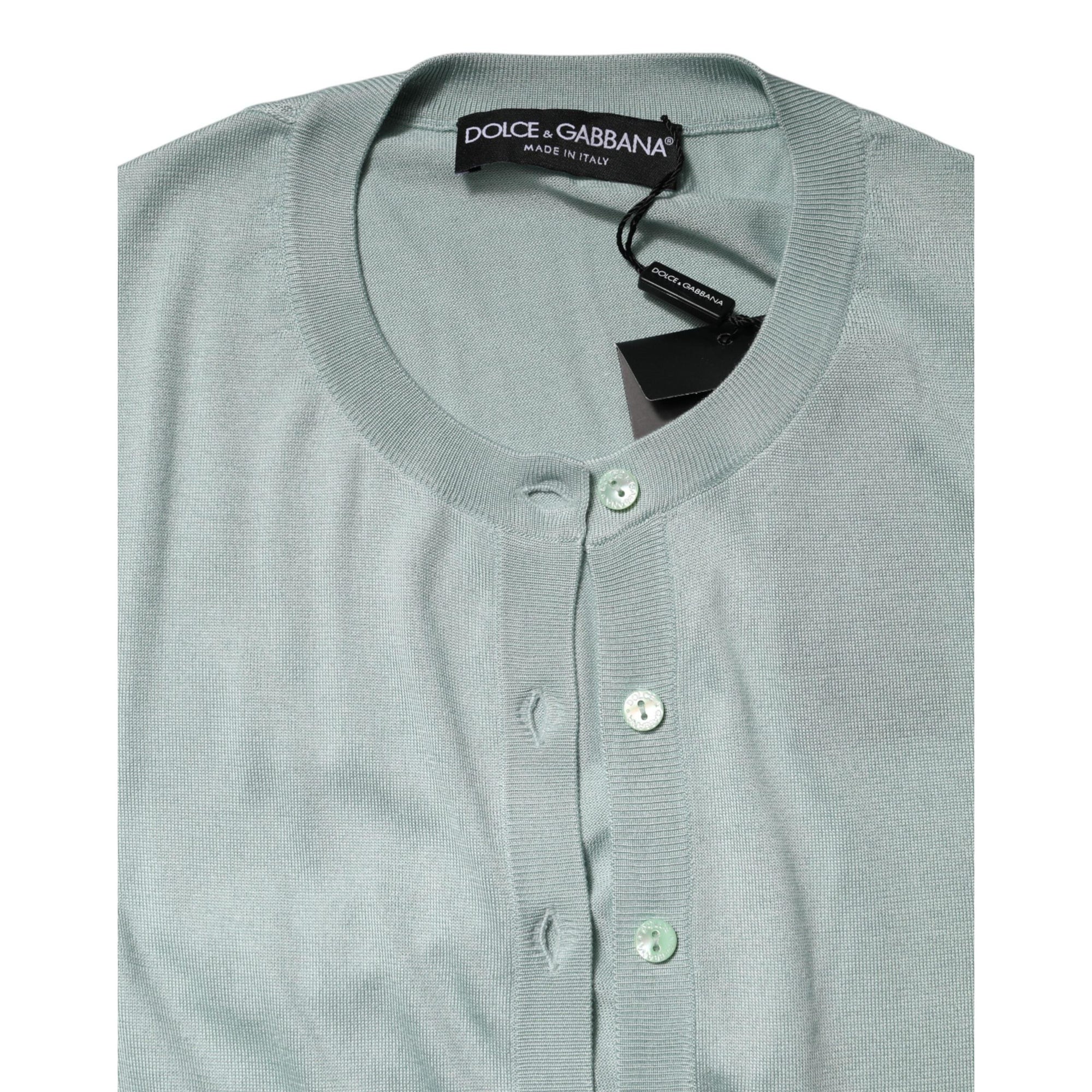 Dolce &amp; Gabbana Light Green Silk Button Down Cardigan Sweater