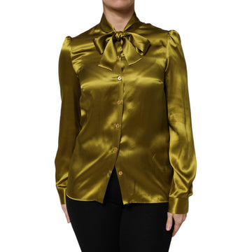 Dolce & Gabbana Green Ascot Collar Long Sleeves Blouse Top